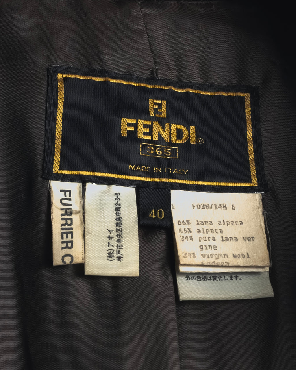 "FENDI" 90’s-00’s Sculptural belted leopard cat fur collar alpaca coat