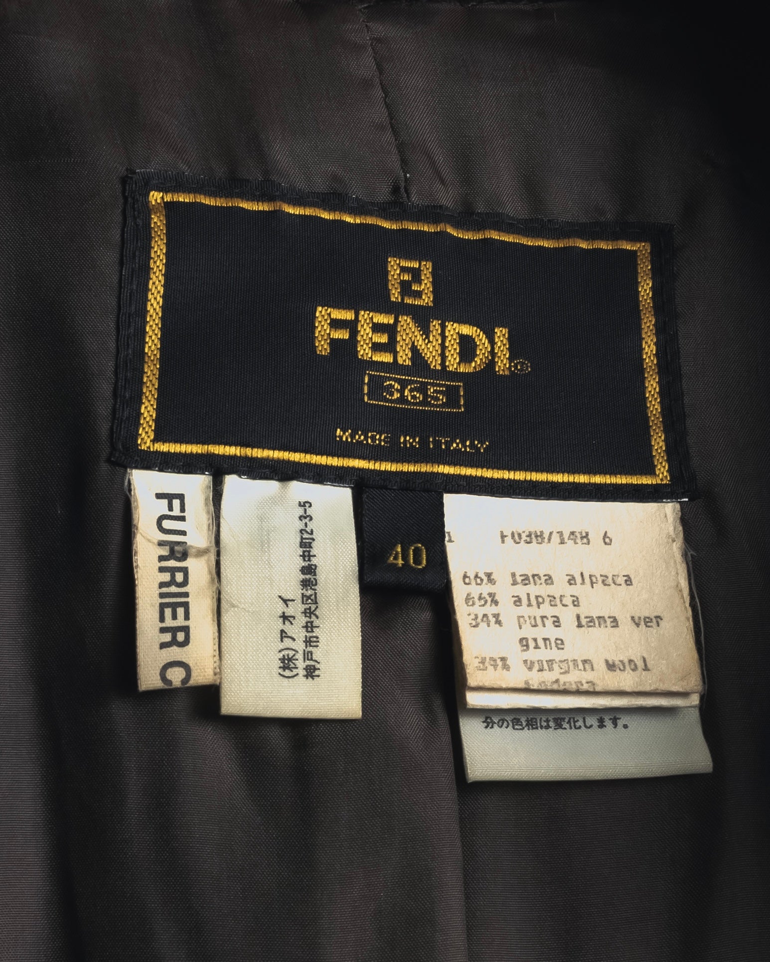 "FENDI" 90’s-00’s Sculptural belted leopard cat fur collar alpaca coat