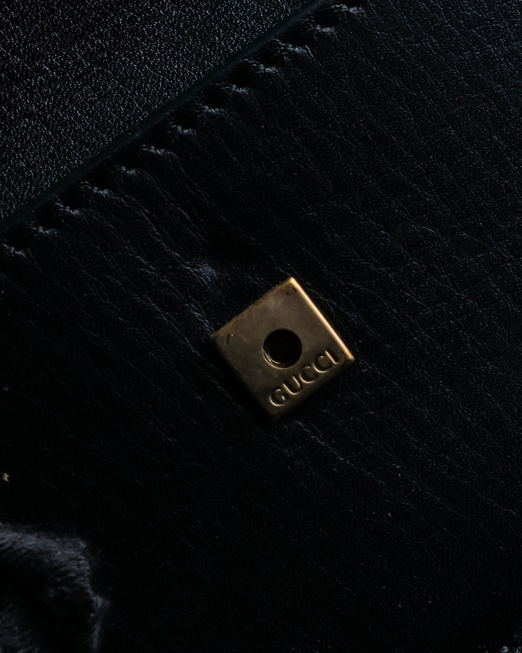 "GUCCI" Double flap design grained leather one-handle bag