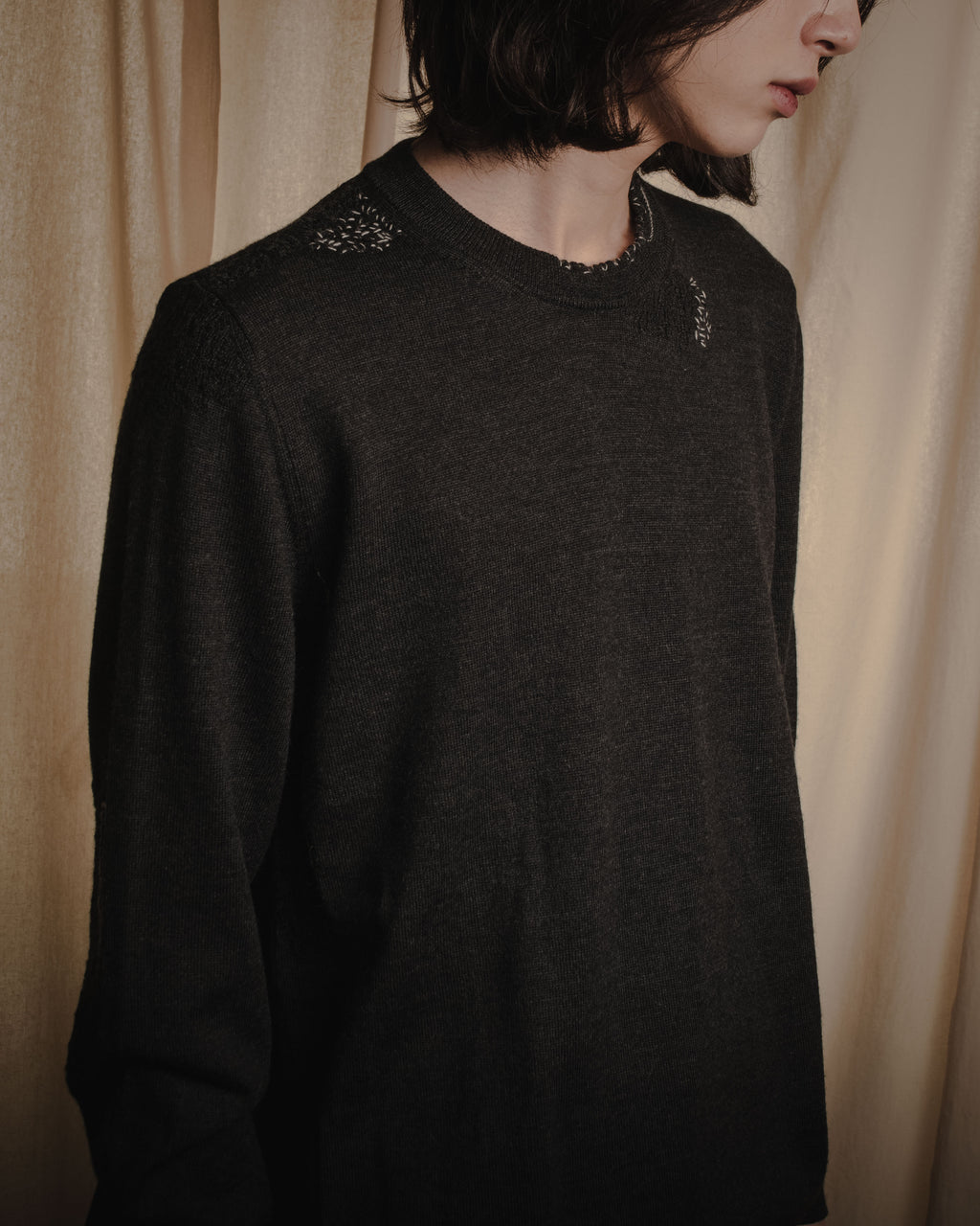 "Maison Margiela" 15AW deconstructed hand-stitched crewneck knit