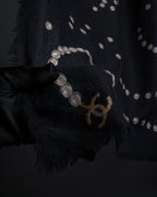 "CHANEL" Pearl fringe design gauze scarf