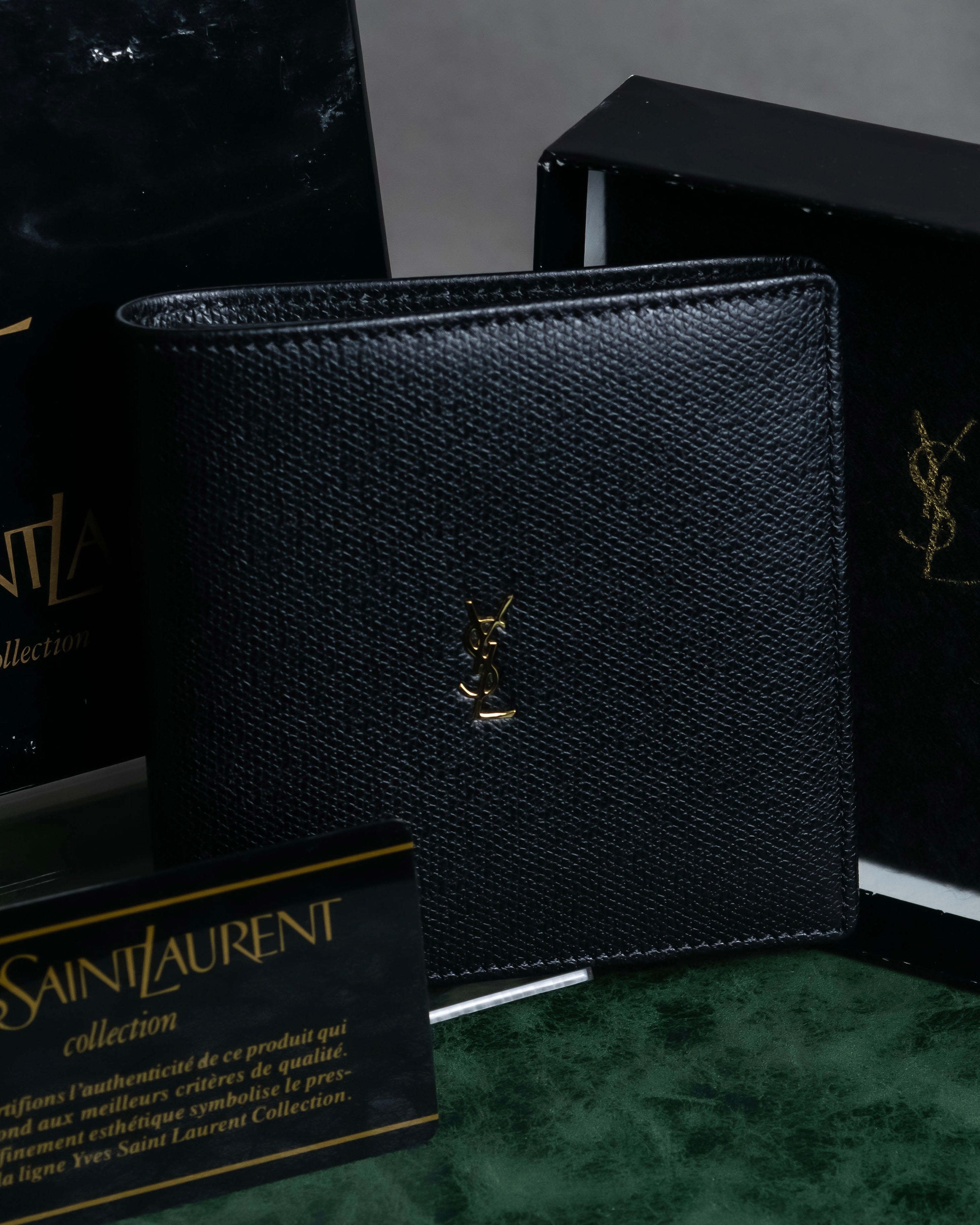 "YVES SAINT LAURENT" Cassandra logo engraved leather bi-fold wallet