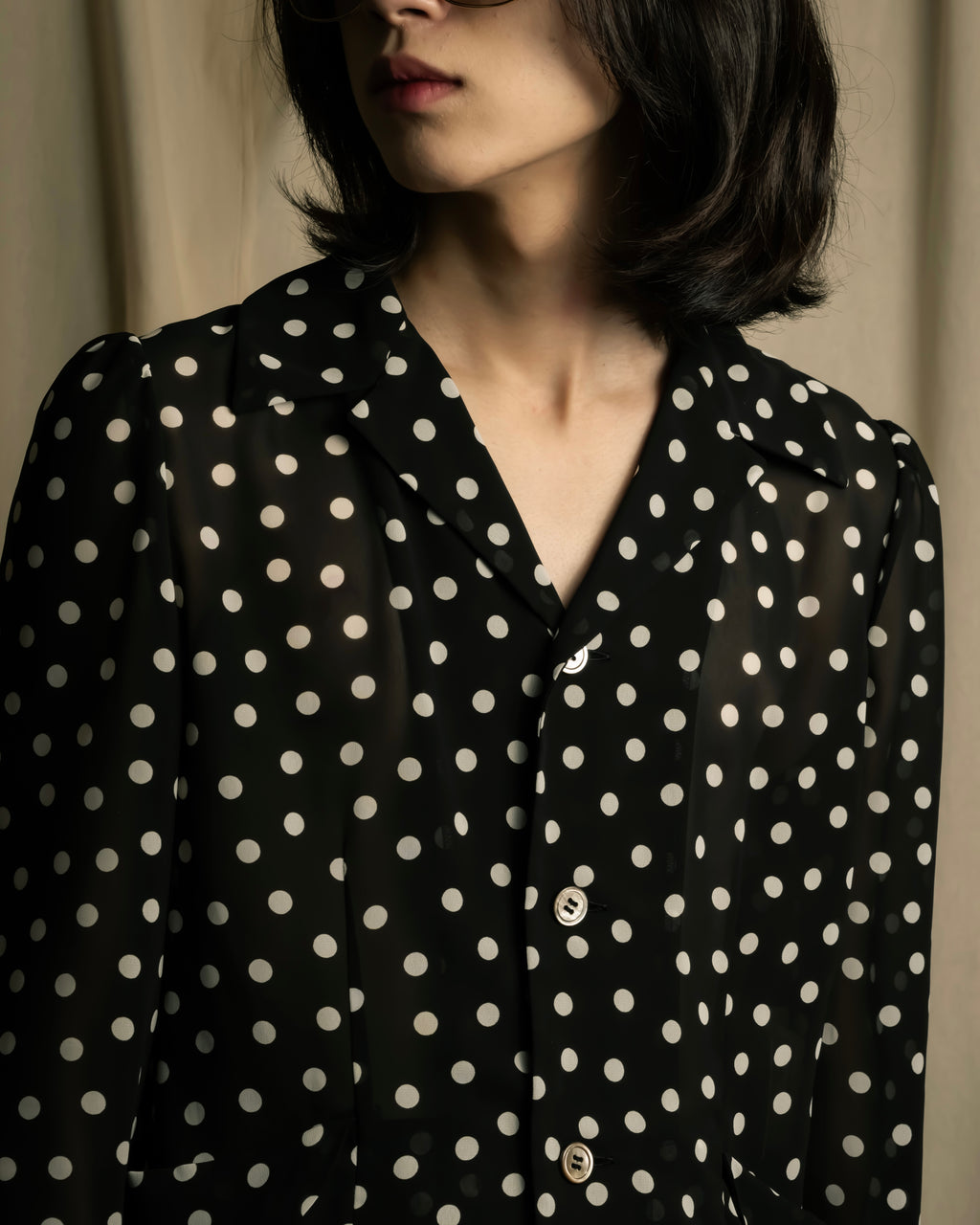 "robe de chambre COMME des GARCONS" 2002SS White dot pattern open collar shirt
