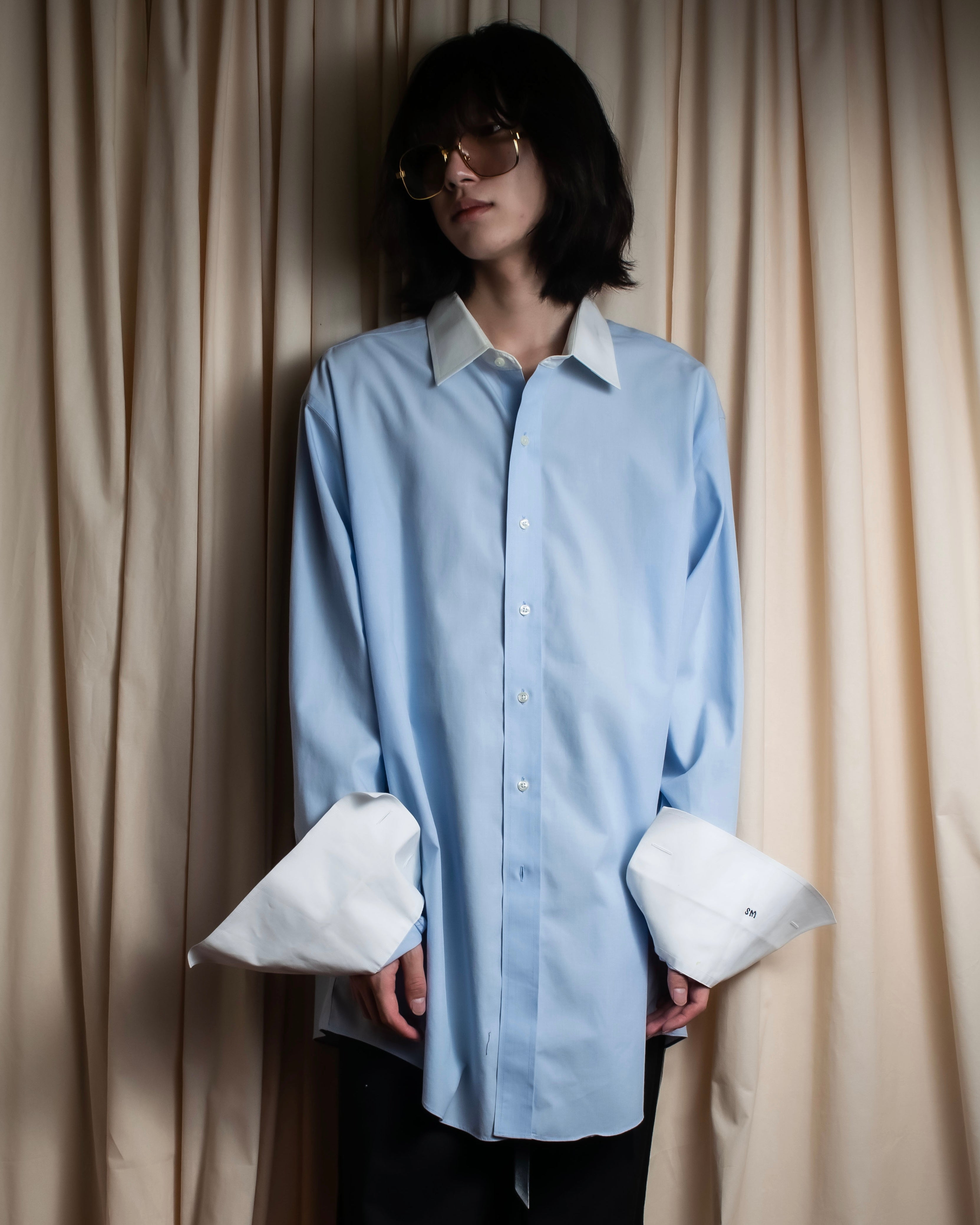 "BROOKS BROTHERS" Large cuffs design cleric oversized shirt