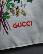 "GUCCI" 80's Flora motif vintage silk scarf