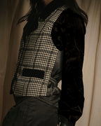 –SPECIALS– "Yves Saint Laurent" 90’s Mid gingham check velvet lapel tailored vest