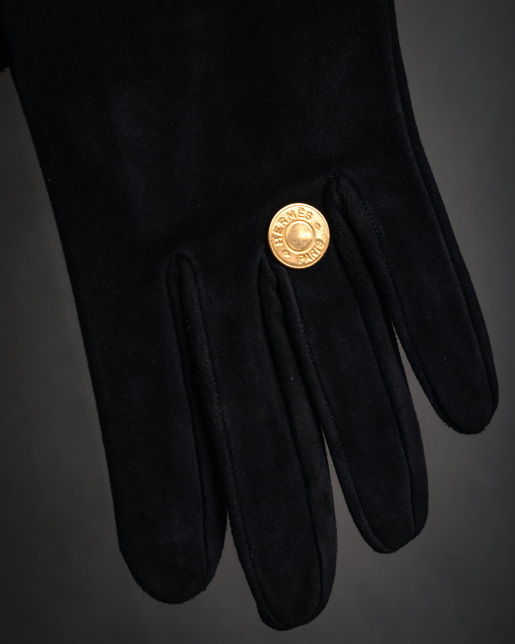 “HERMES” 90’s-00’s Gauntlet serier button suede gloves