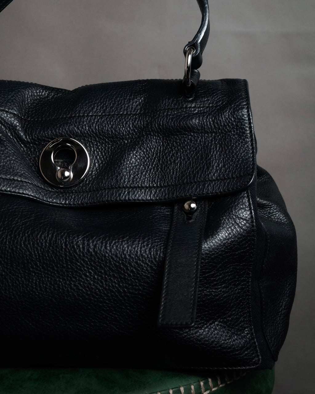 “YVES SAINT LAURENT” Late 2000s Muse Two grained leather flap hand bag