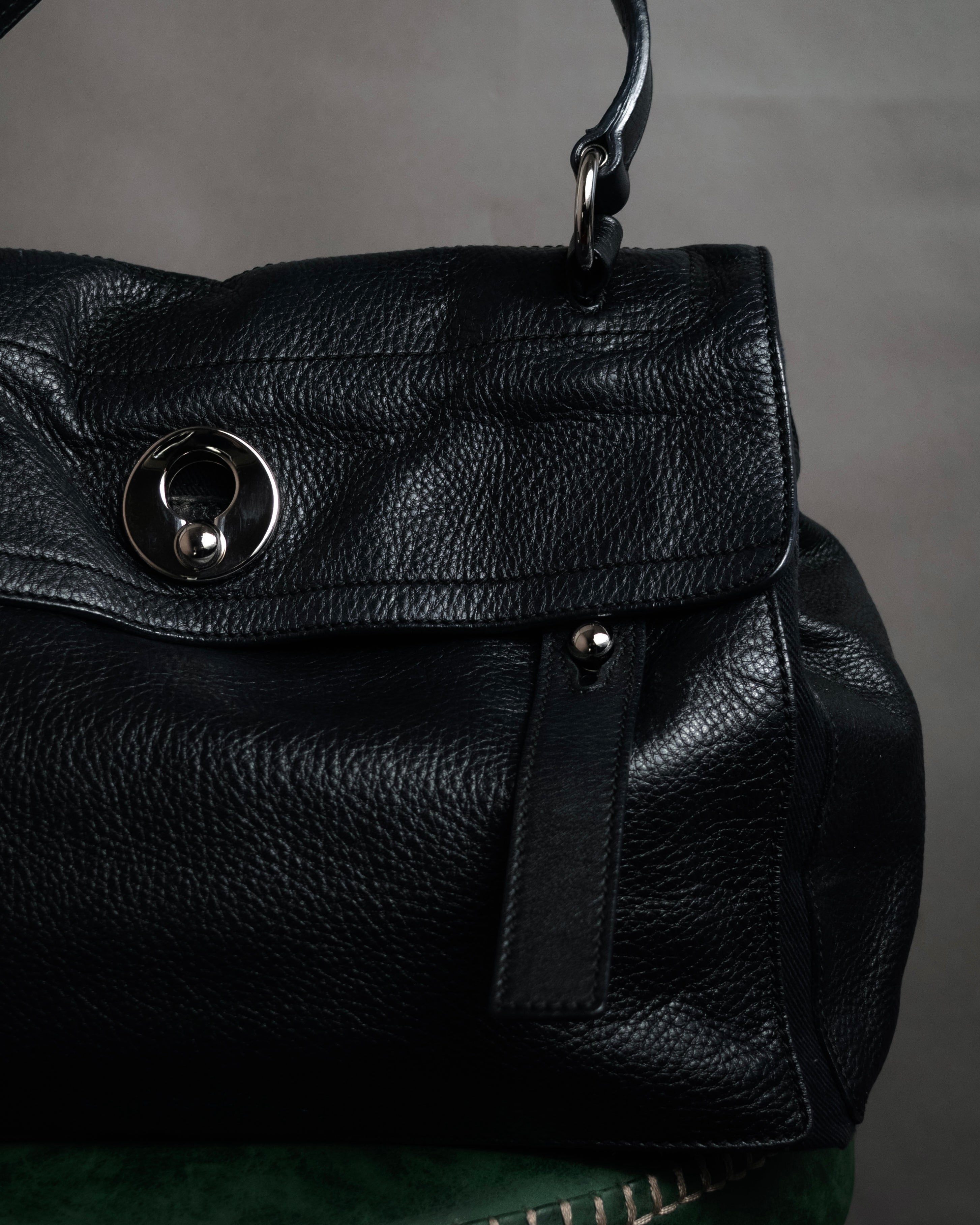 “YVES SAINT LAURENT” Late 2000s Muse Two grained leather flap hand bag