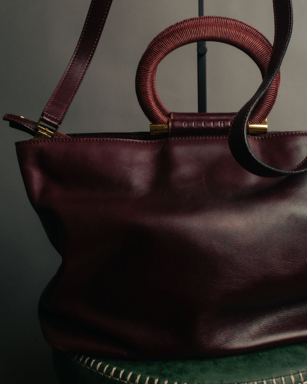 “CELINE” 90’s-00’s Burgundy leather ring handle tote bag