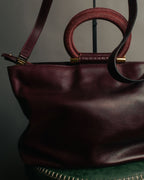 “CELINE” 90’s-00’s Burgundy leather ring handle tote bag