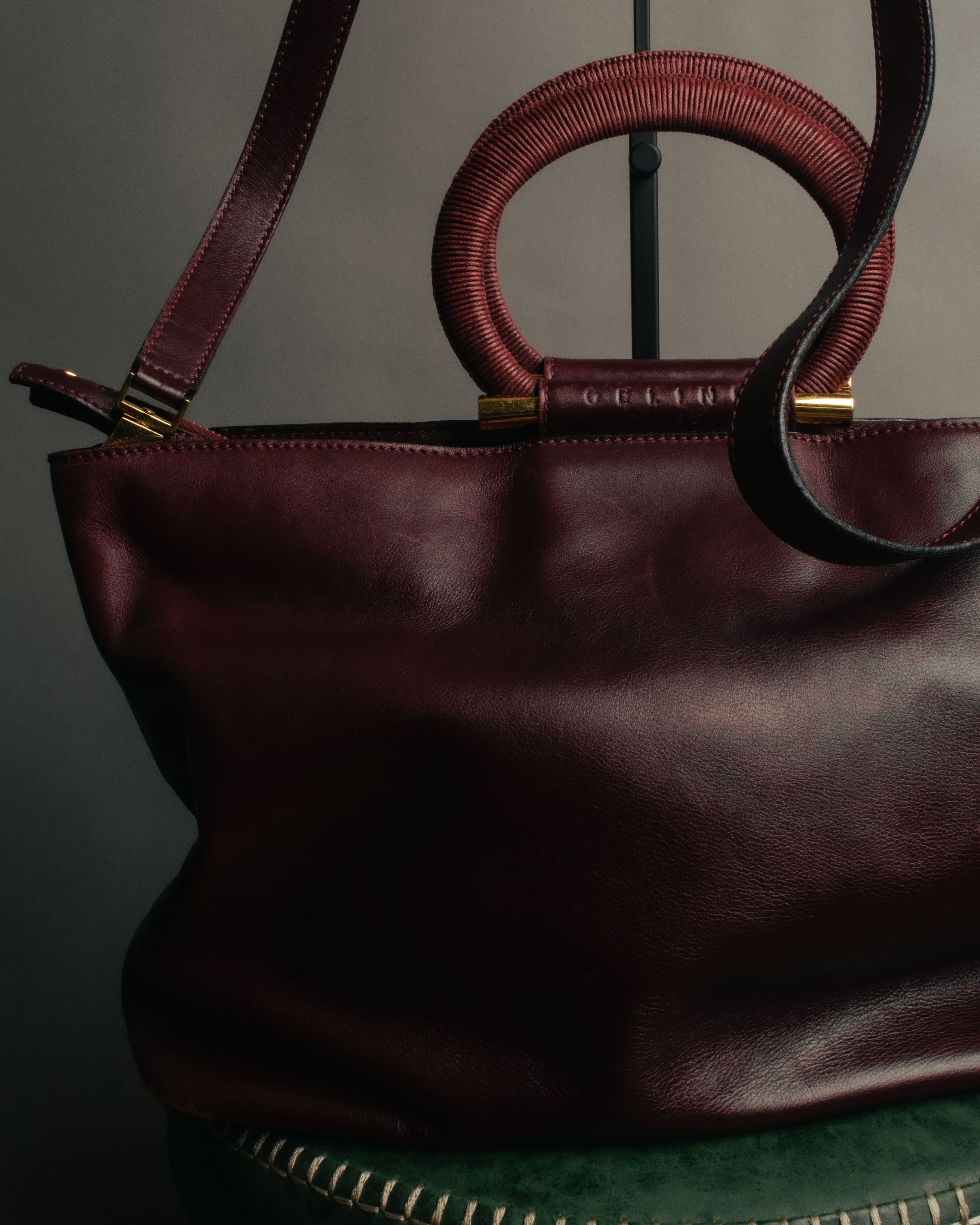 “CELINE” 90’s-00’s Burgundy leather ring handle tote bag