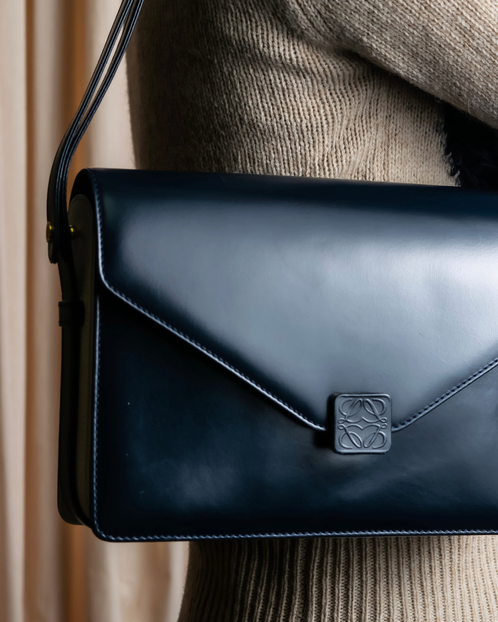 "LOEWE" Anagram logo engraved bicolor leather square bag