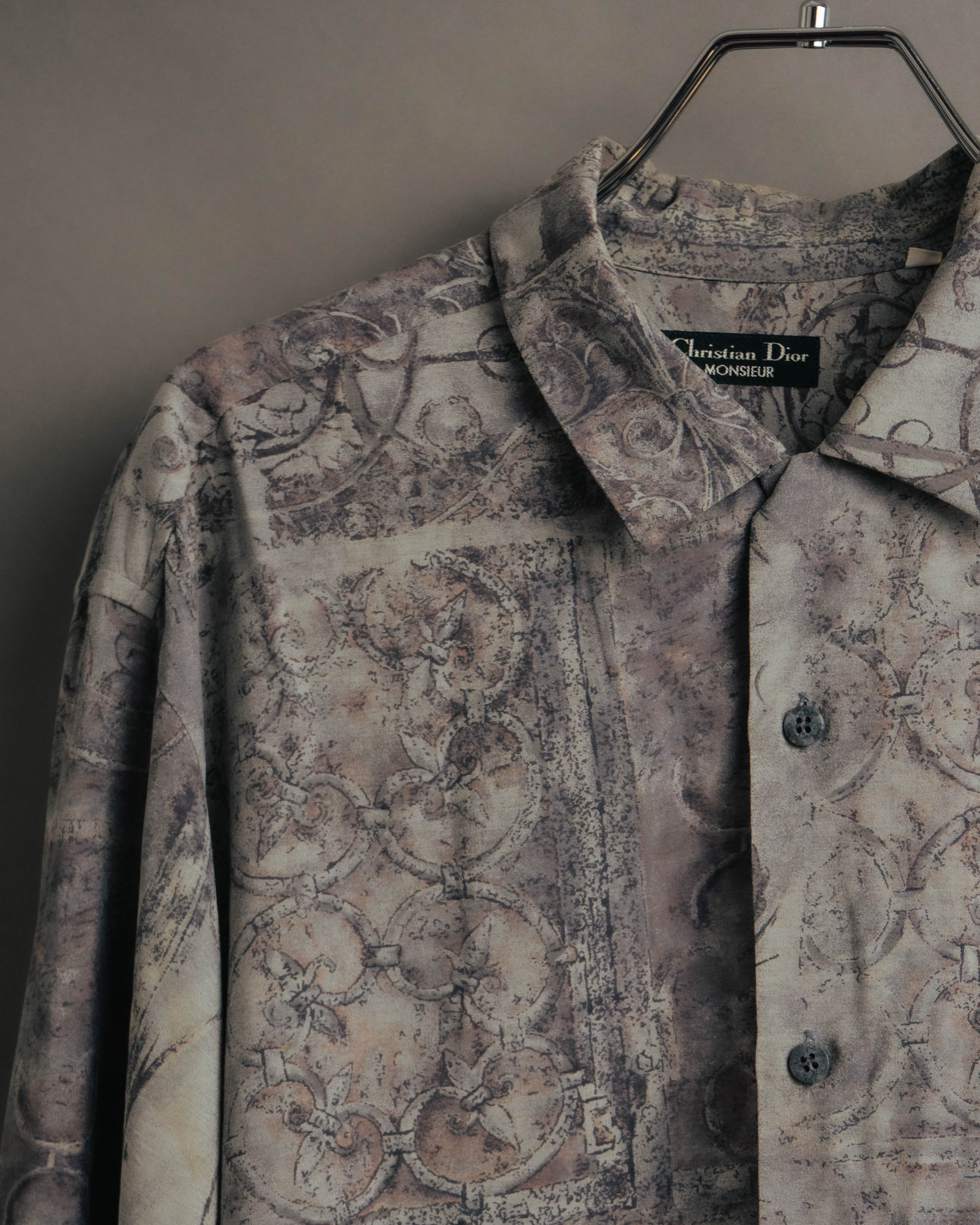 "Christian Dior" 80's-90's Draped rayon patterned shirt
