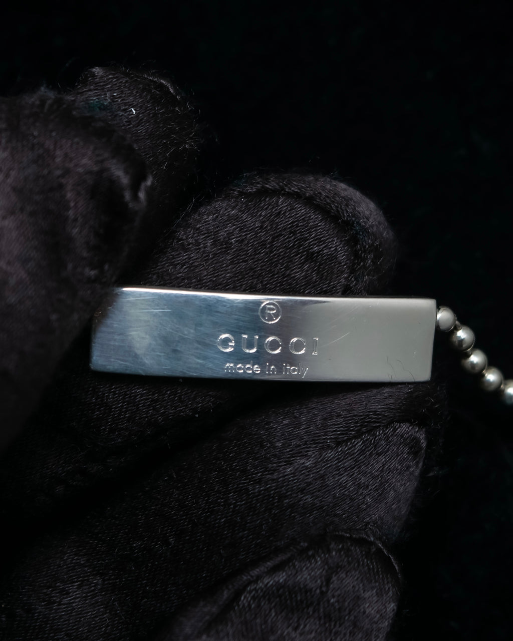 "GUCCI" Ball chain logo engraved plate bracelet