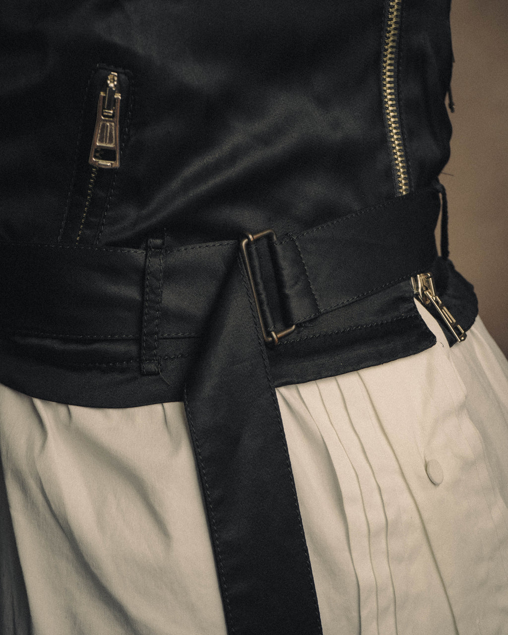 -SPECIAL- “ANN DEMEULEMEESTER” Pre-2012 asymmetric cropped satin biker jacket