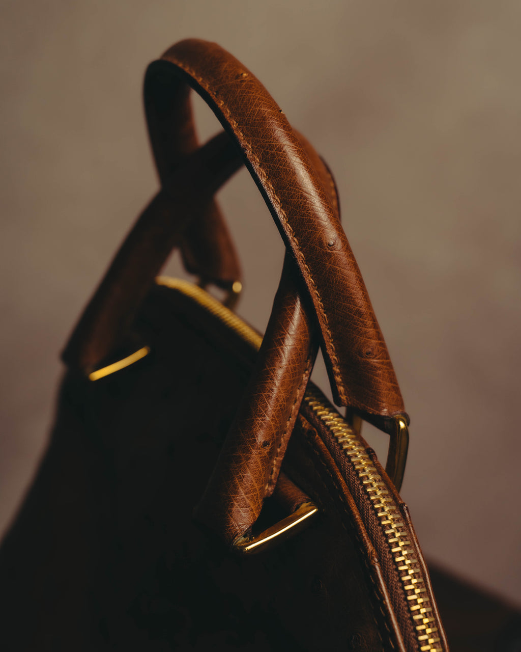 "LOEWE" 80's-90's Classic ostrich leather top handle handbag