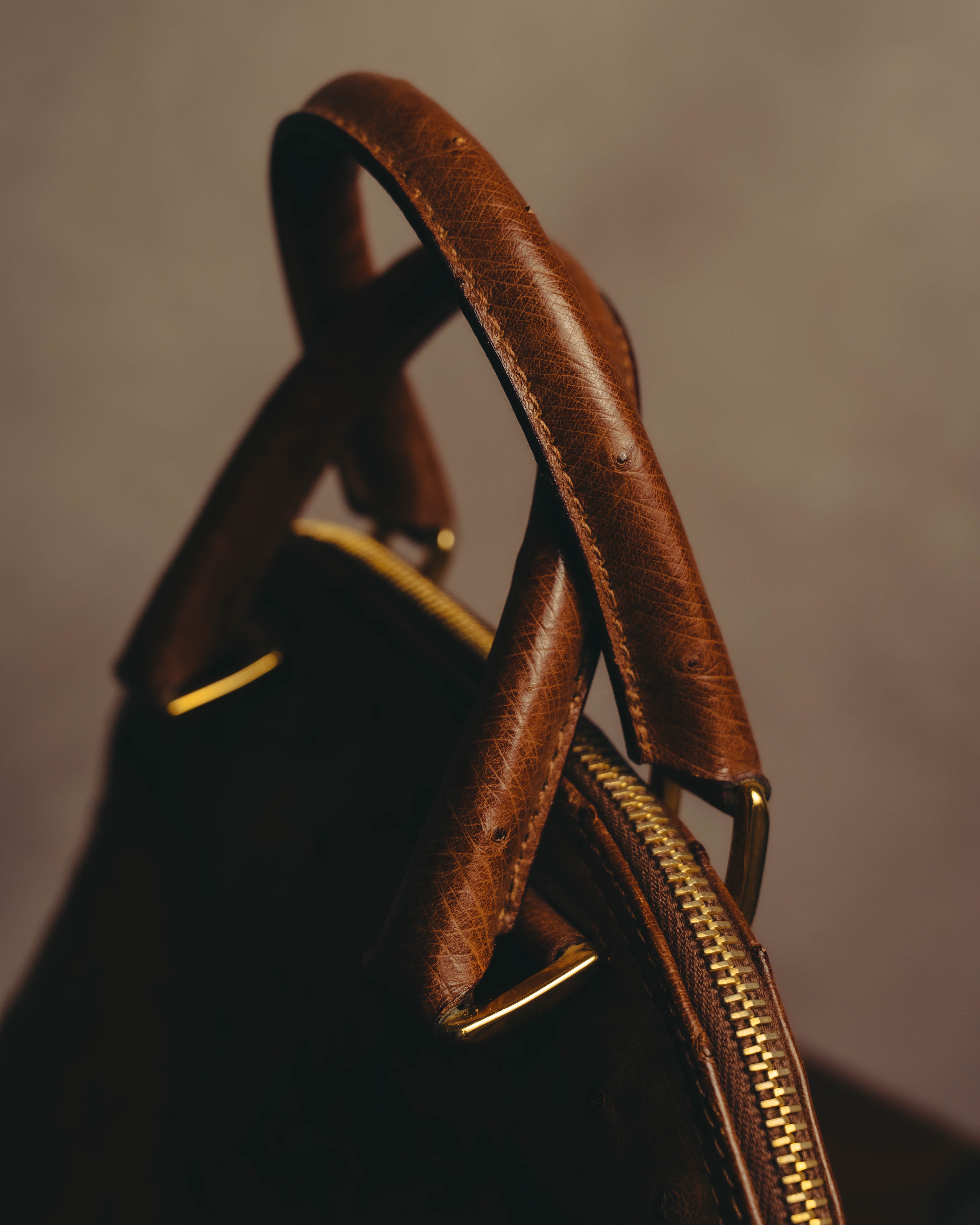"LOEWE" 80's-90's Classic ostrich leather top handle handbag