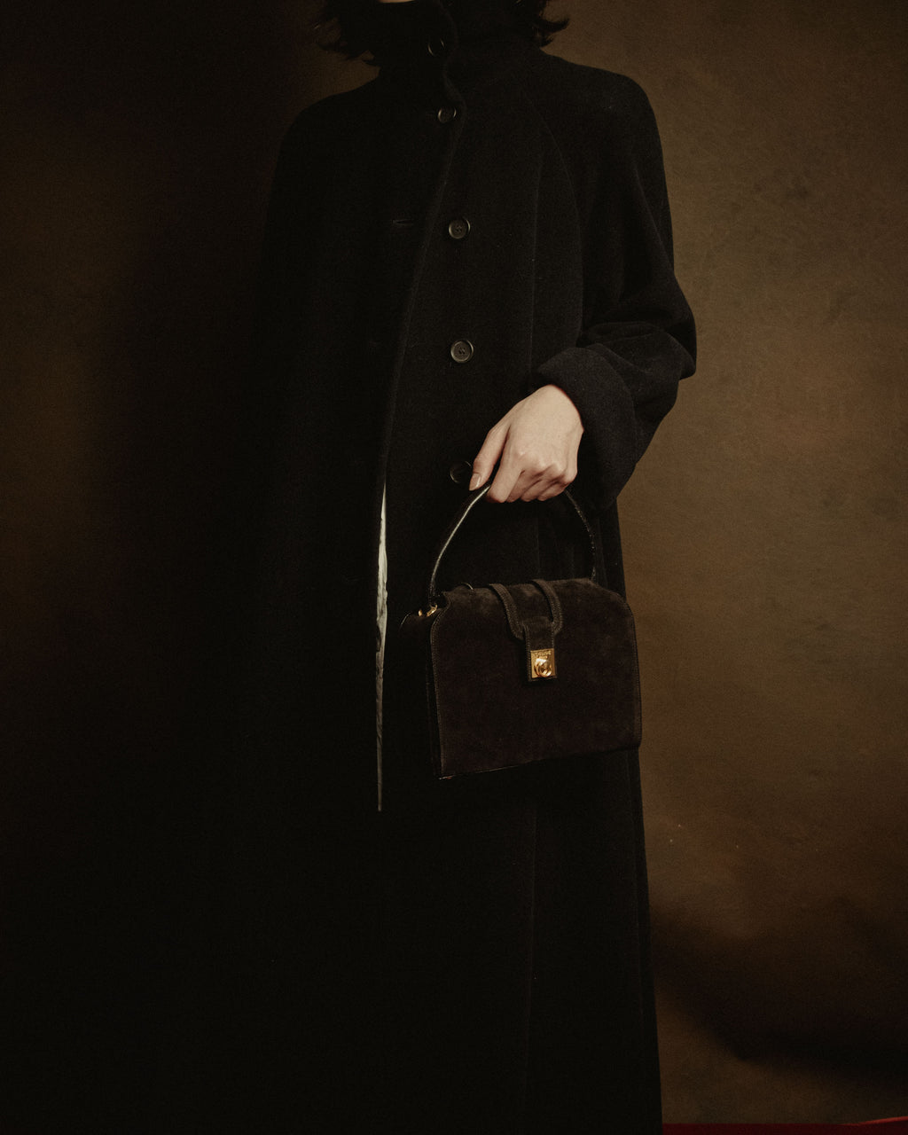 –SPECIAL– "CELINE" 70’s-80’s suede top handle ring closure handbag