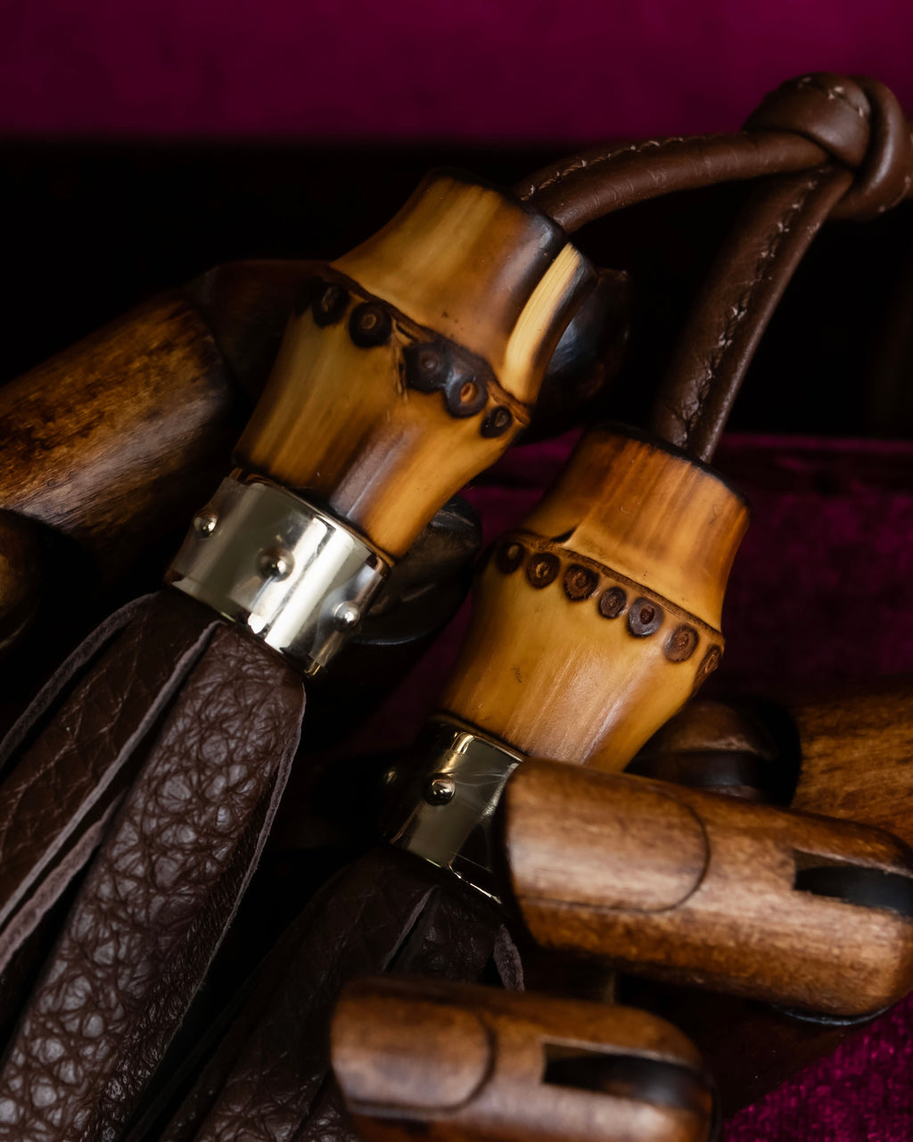 "GUCCI" Bamboo motif leather fringe charm