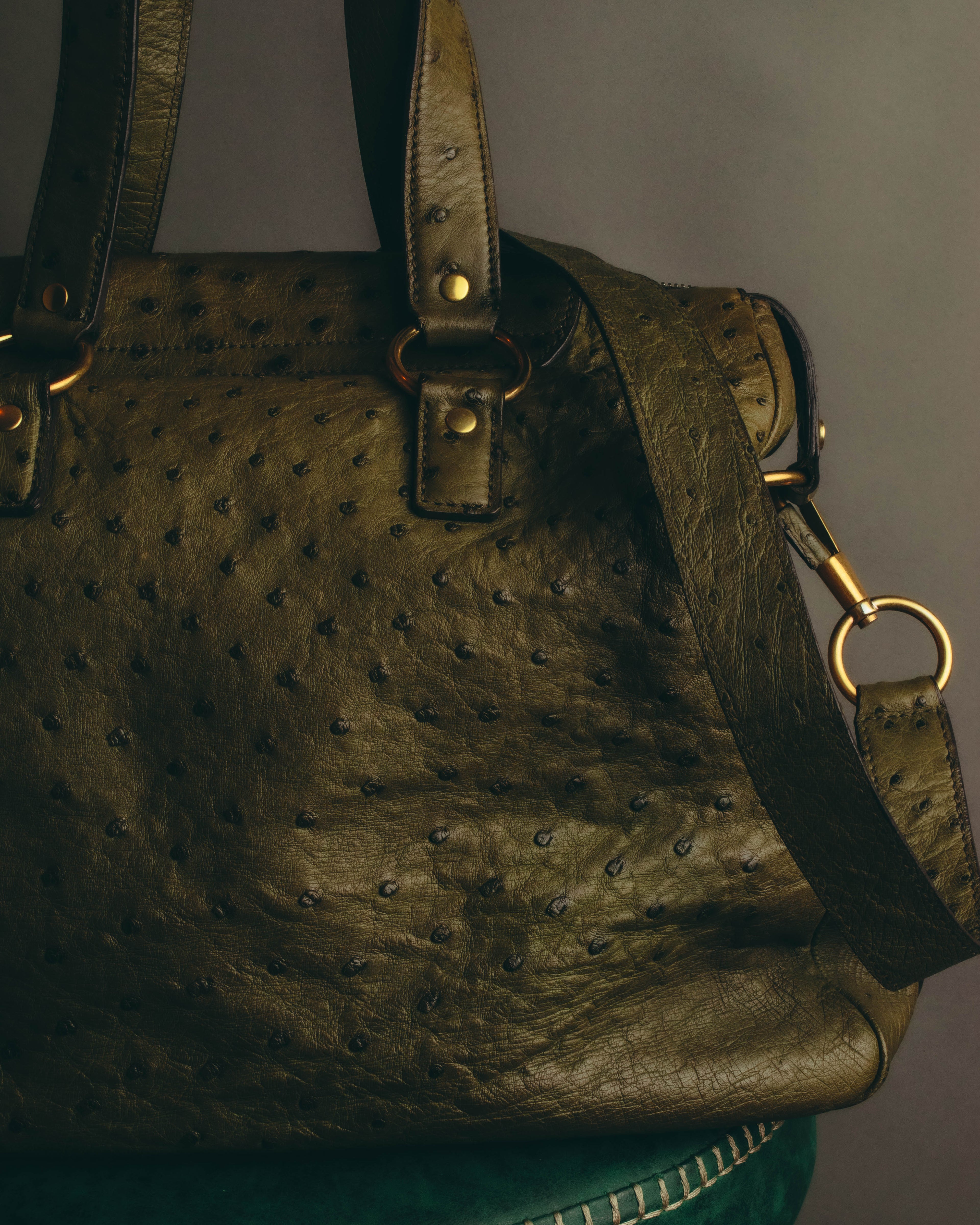 -SPECIAL- “YVES SAINT LAURENT” 00’s-10’s Ostrich leather top handle satchel