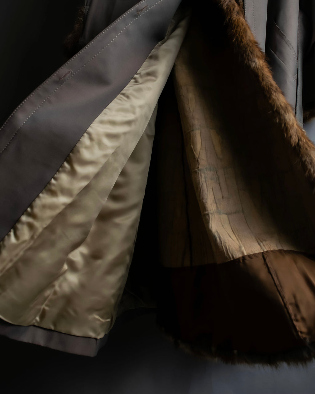 "HIROKI" Real fur lined maxi length belted coat