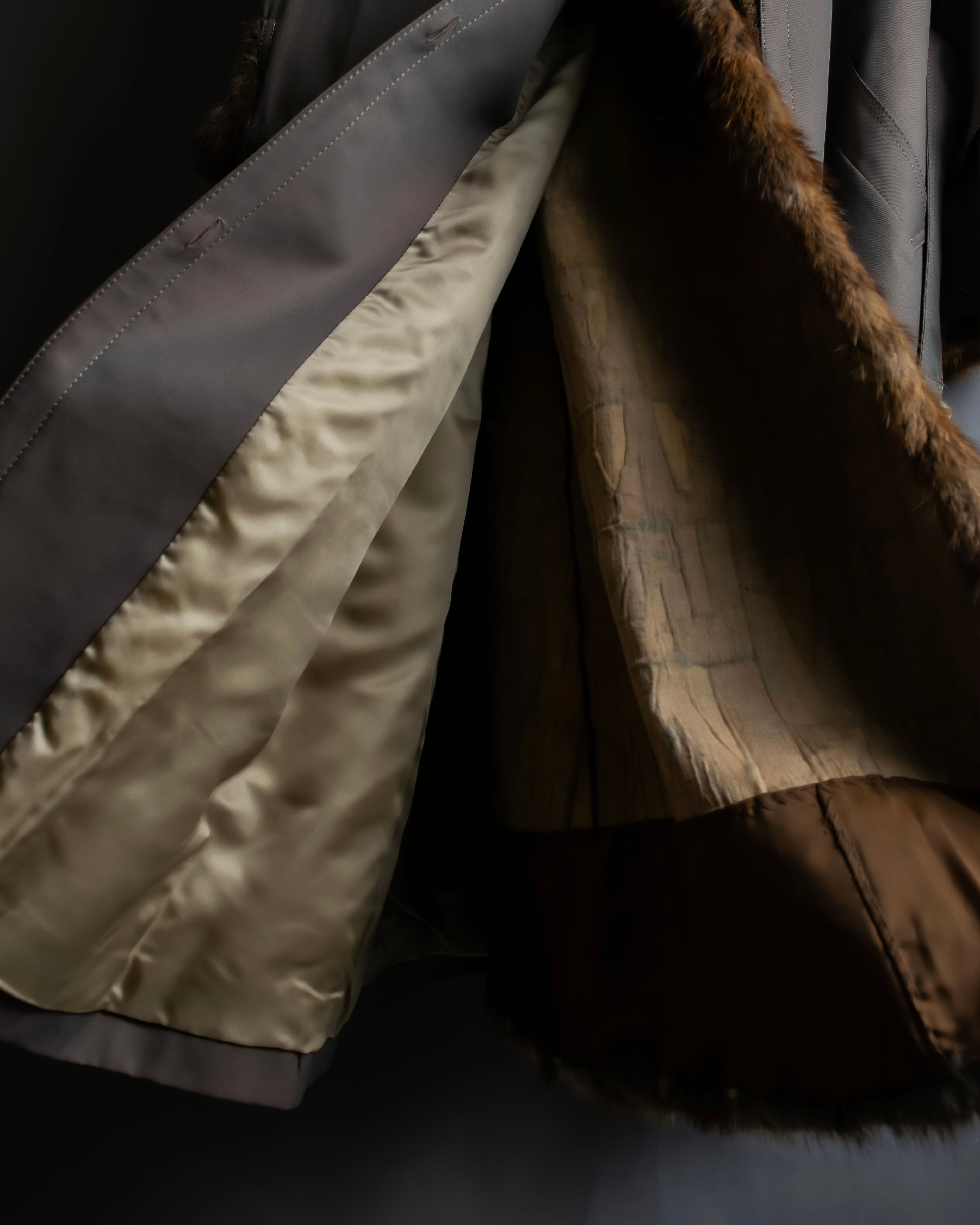 "HIROKI" Real fur lined maxi length belted coat