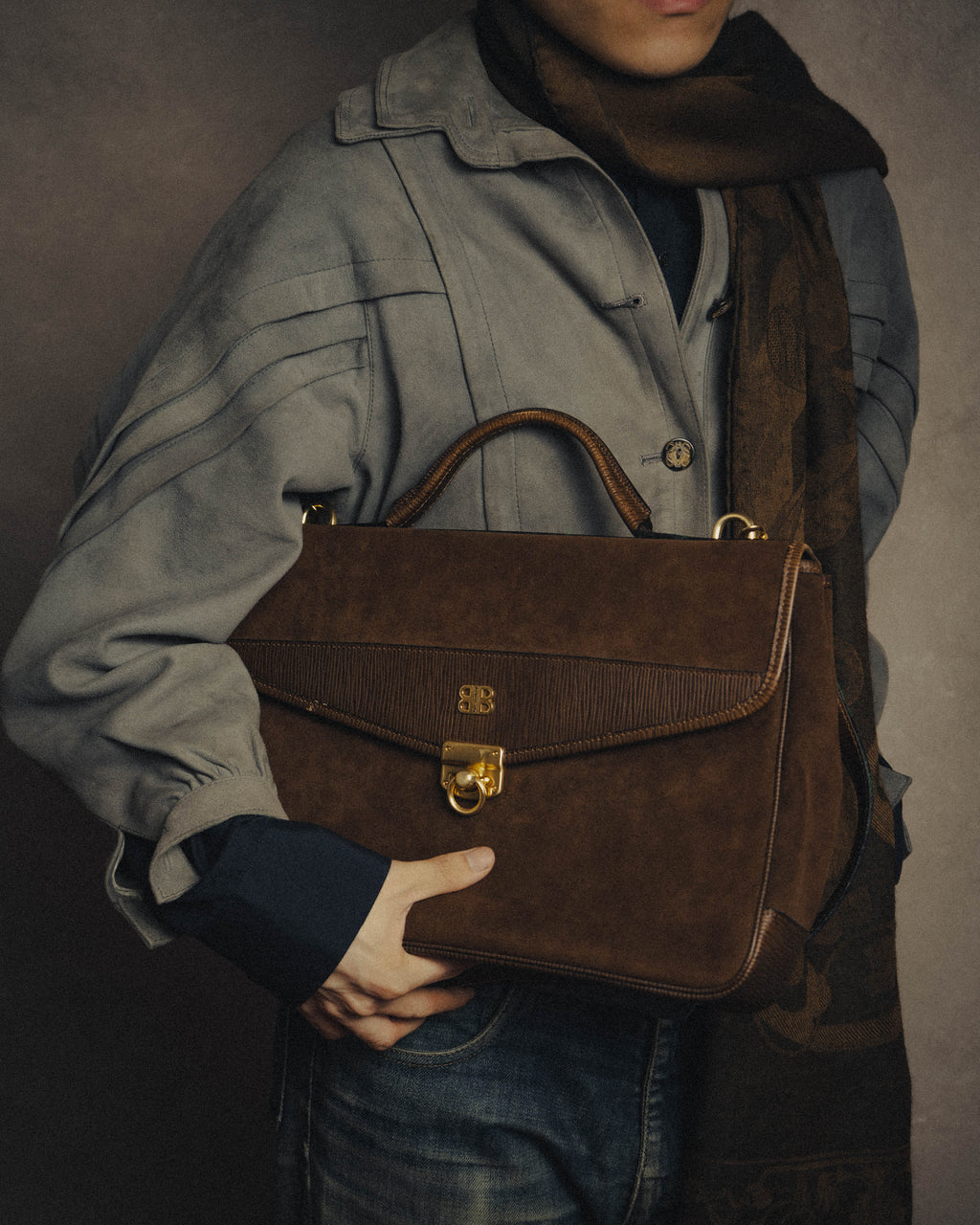 -SPECIAL- “BALENCIAGA” 80’s-90’s suede touch top handle flap bag