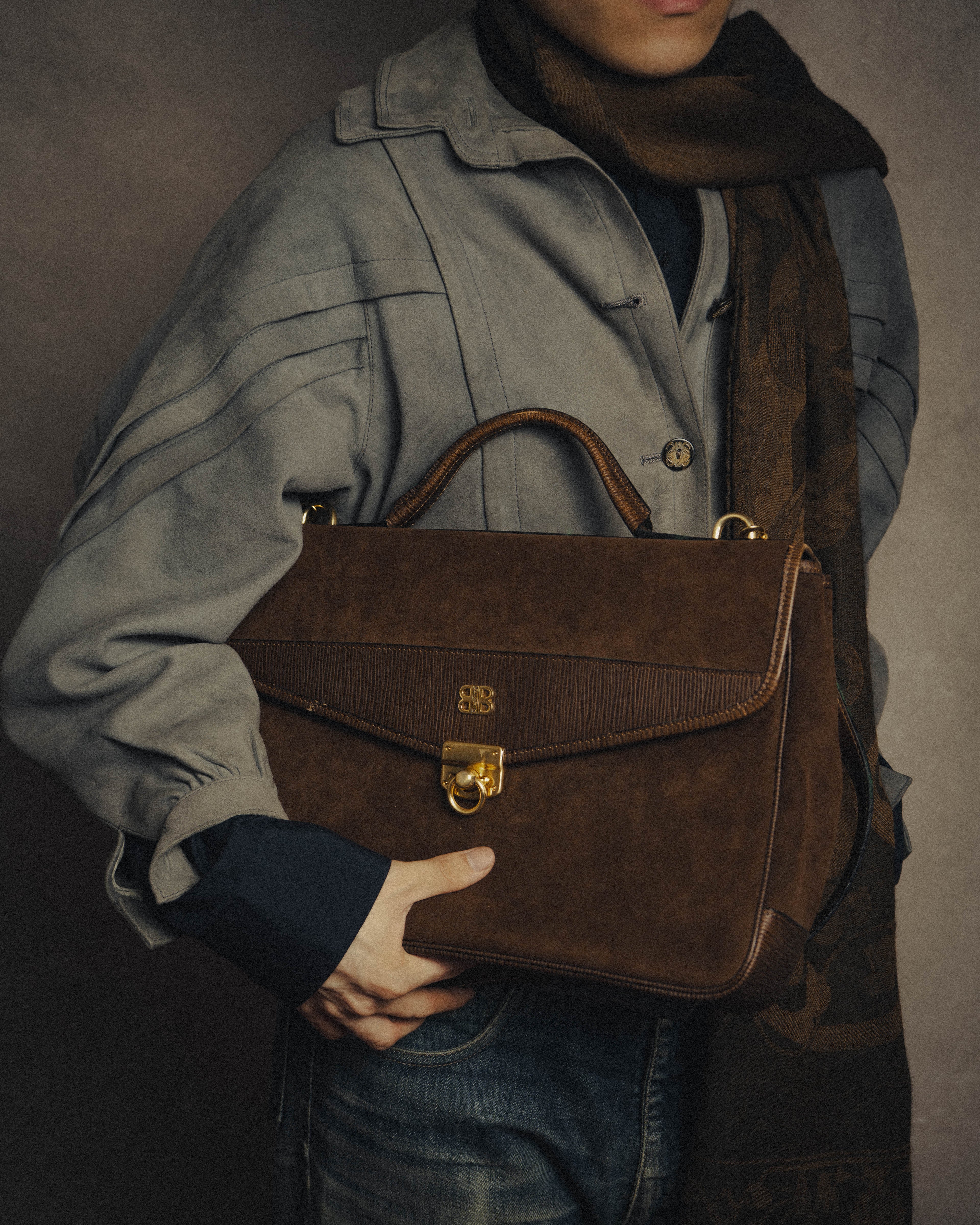 -SPECIAL- “BALENCIAGA” 80’s-90’s suede touch top handle flap bag