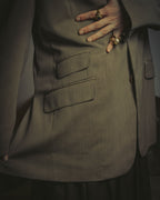 -SPECIAL- "Hermès" 80's-00's Leather collar tailored blazer