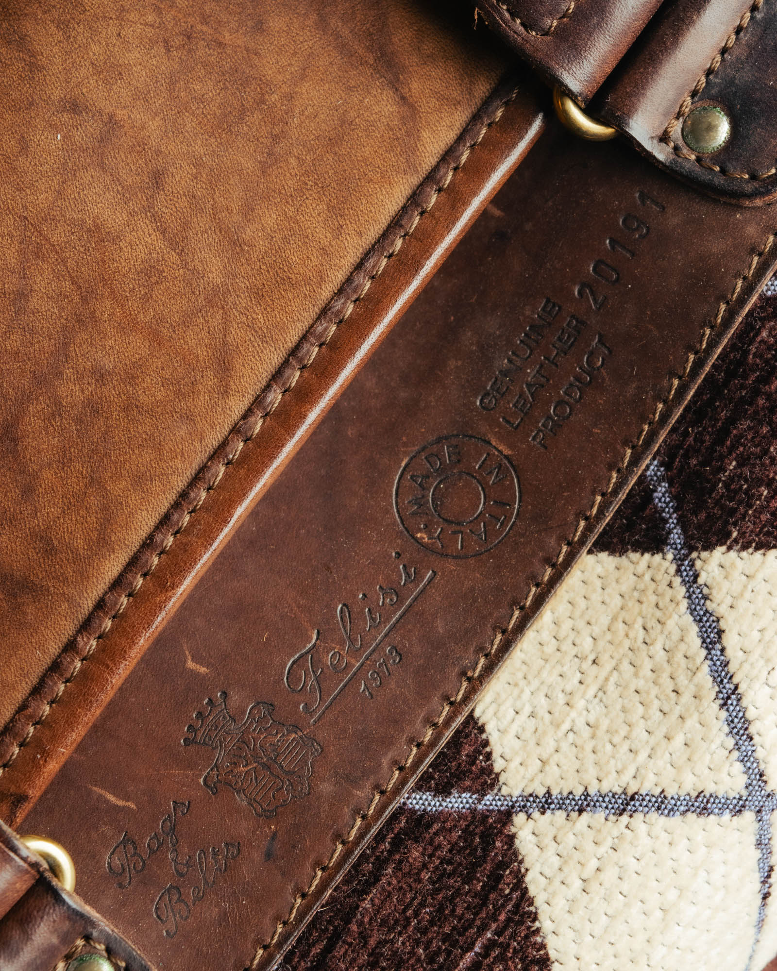 -SPECIAL- "Felisi" Argyle leather trim 2way boston bag