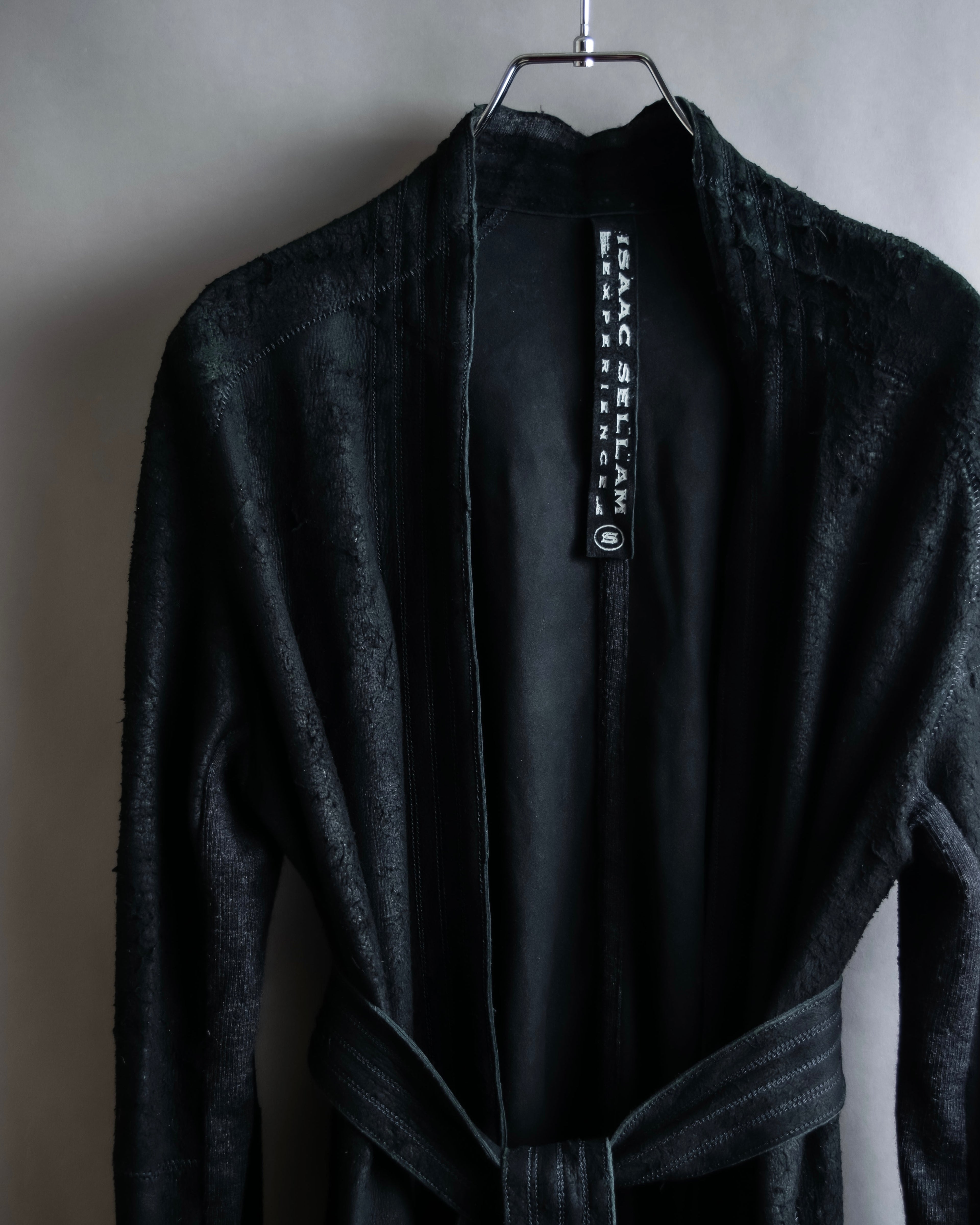 "ISAAC SELLAM" Cut-off design belted leather jacket