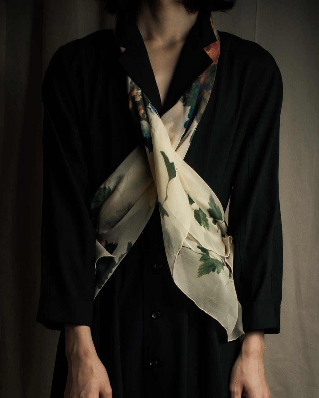 "Christian Dior" Wreath floral design silk scarf