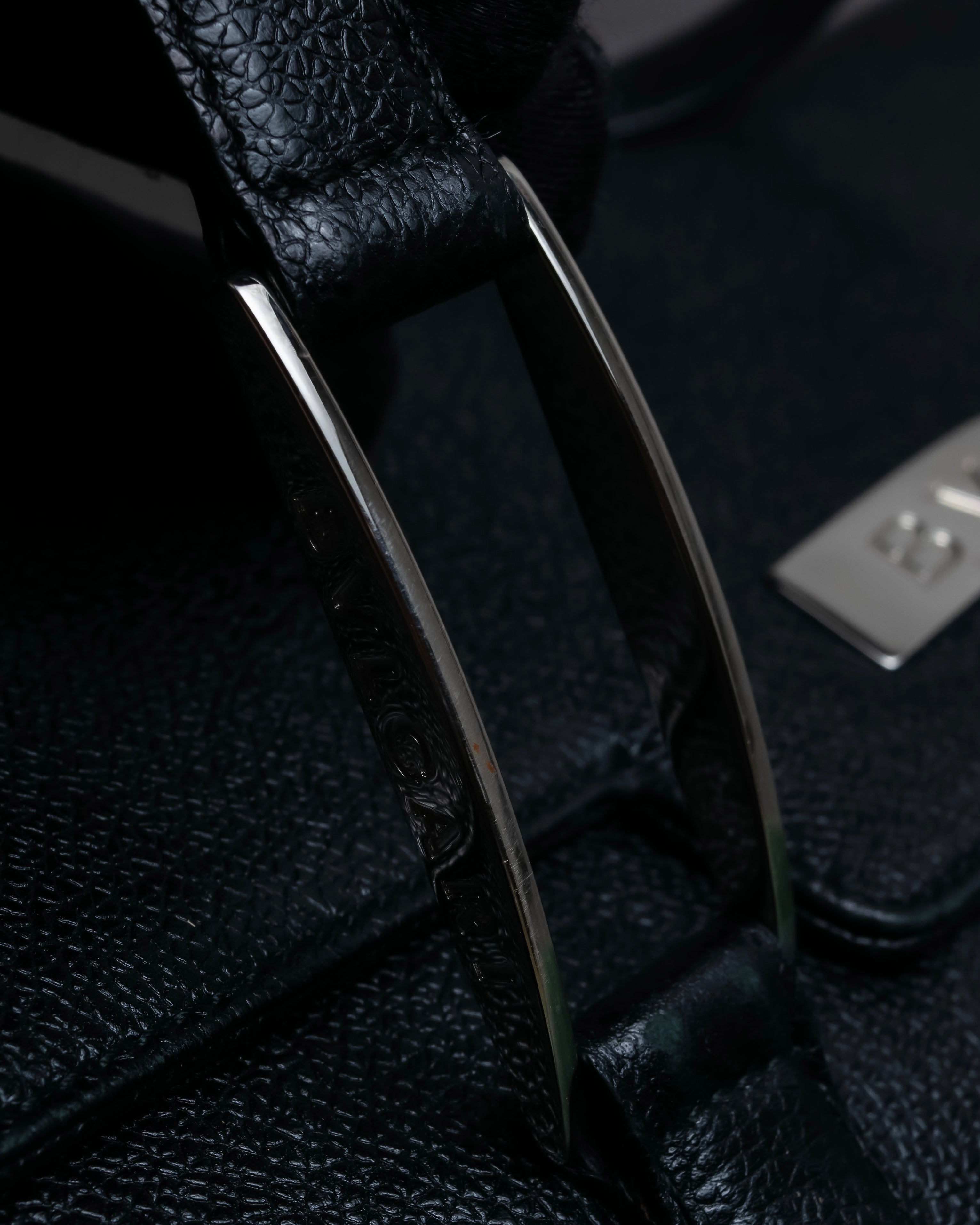 "BVLGARI" Horizontal form engraved logo leather bag