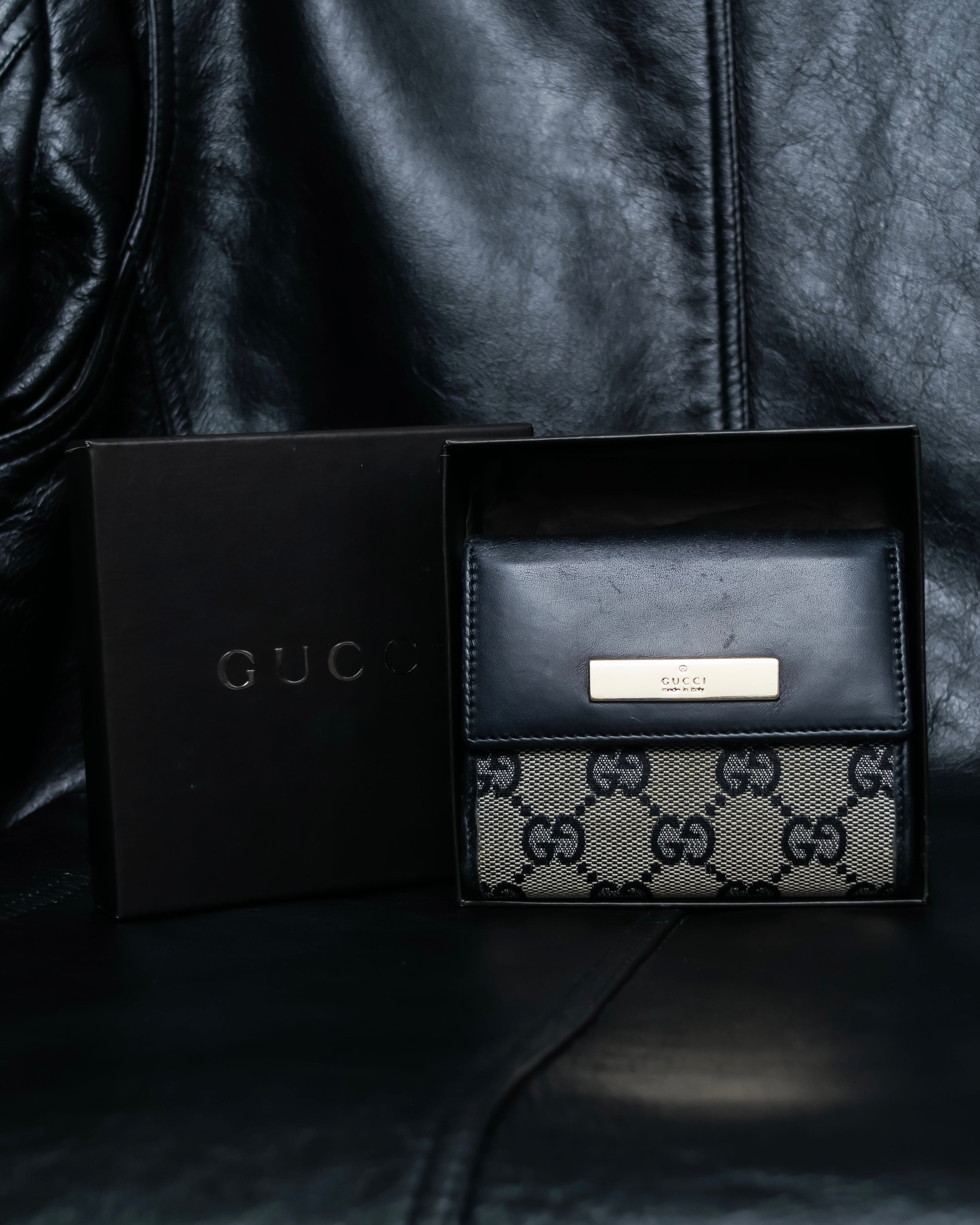 "GUCCI" GG pattern leather compact wallet