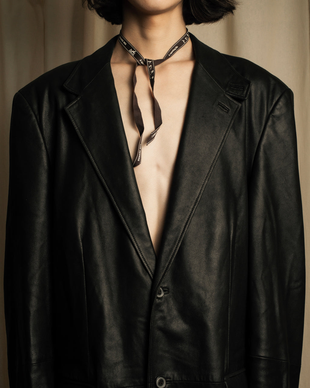 "HUGO BOSS" Oversized calf leather tailored jacket