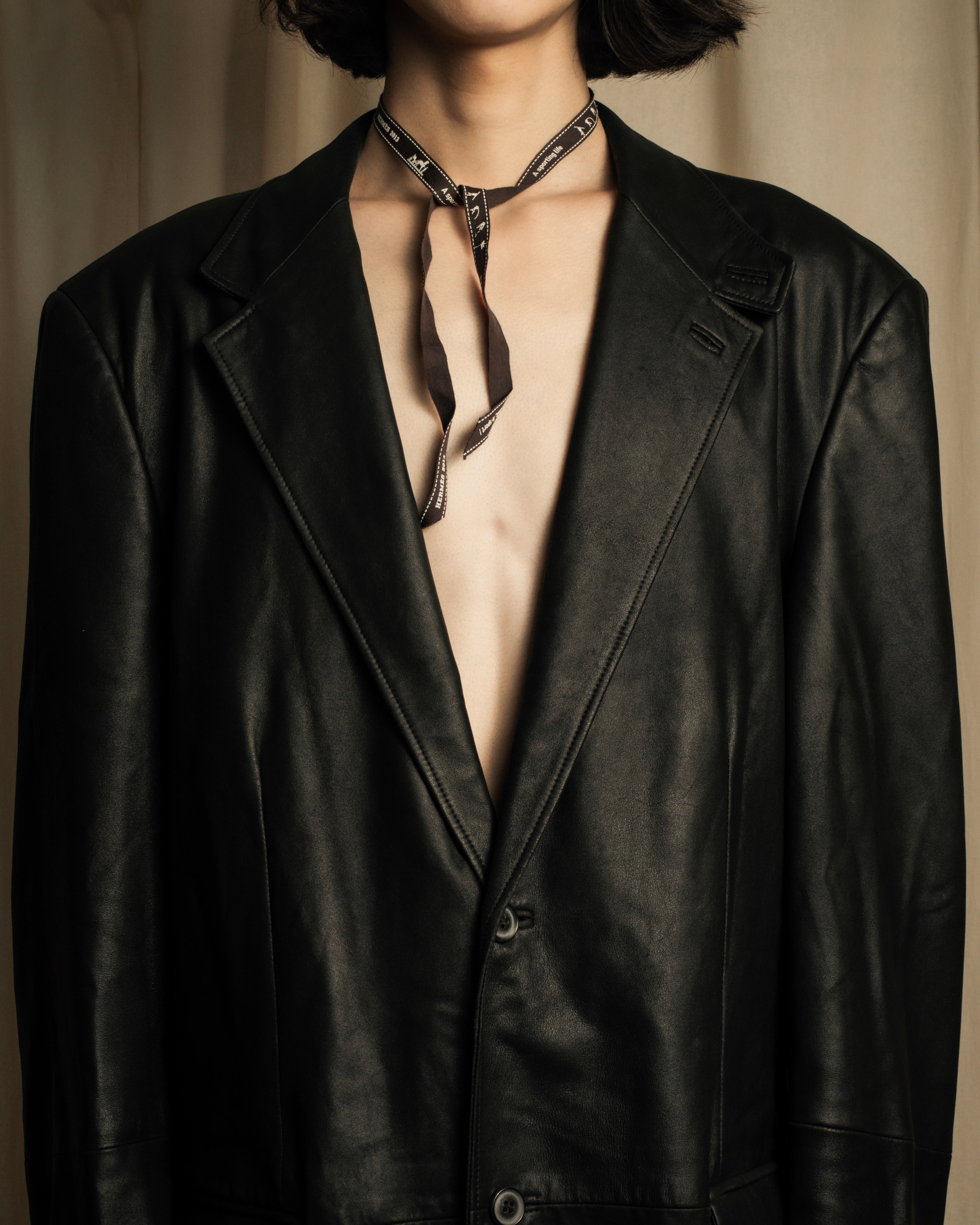 "HUGO BOSS" Oversized calf leather tailored jacket