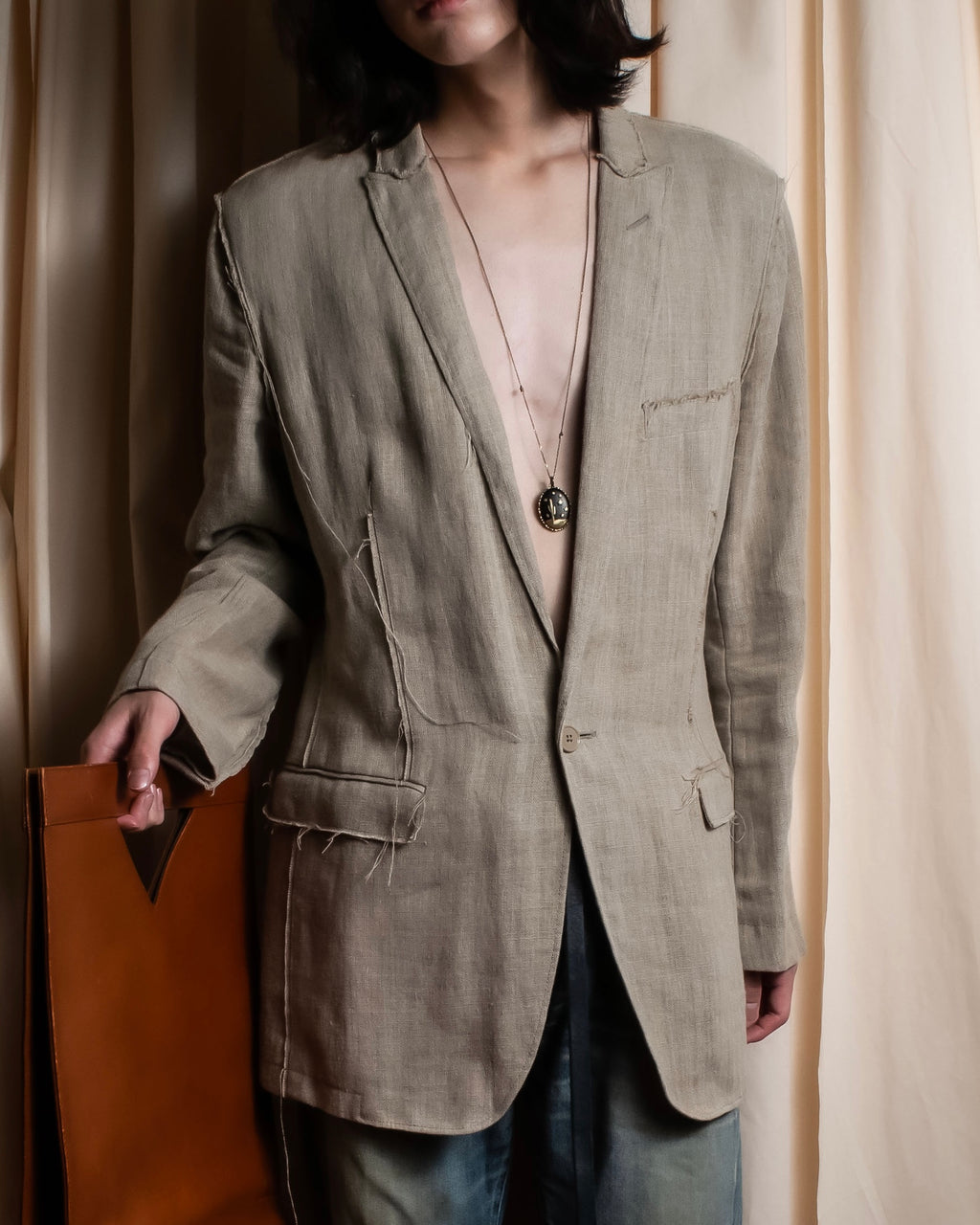 "Dolce & Gabbana" Raw edge frayed linen tailored jacket