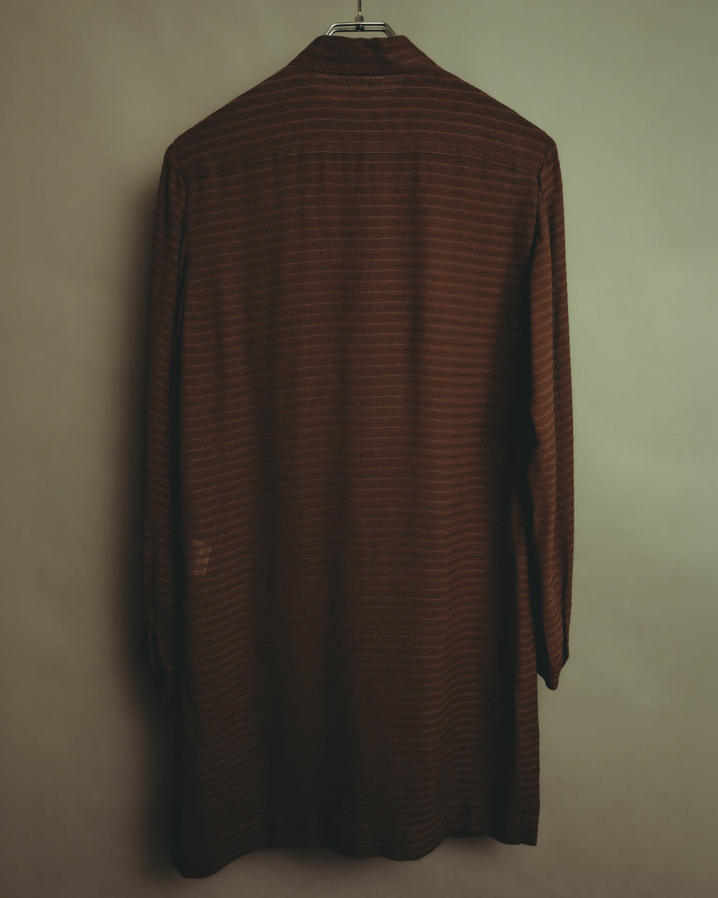 “YVES SAINT LAURENT” 80’s-90’s textured silk blend mandarin collar long shirt