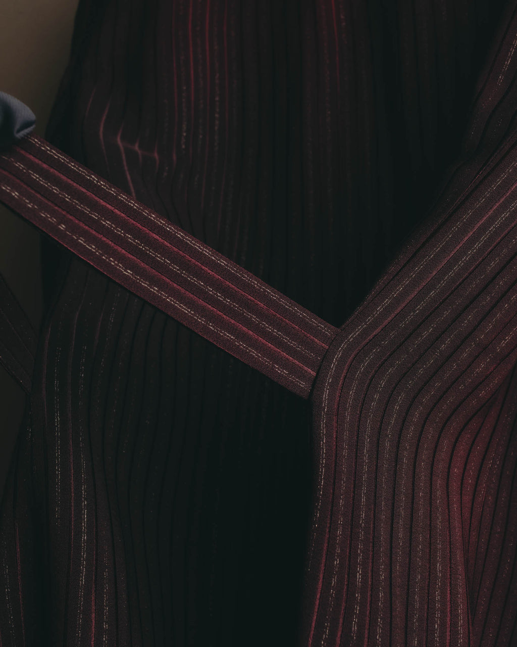 -SPECIAL- “Yves Saint Laurent“ 80's-90's Swiss fabric lurex stripe collarless long jacket