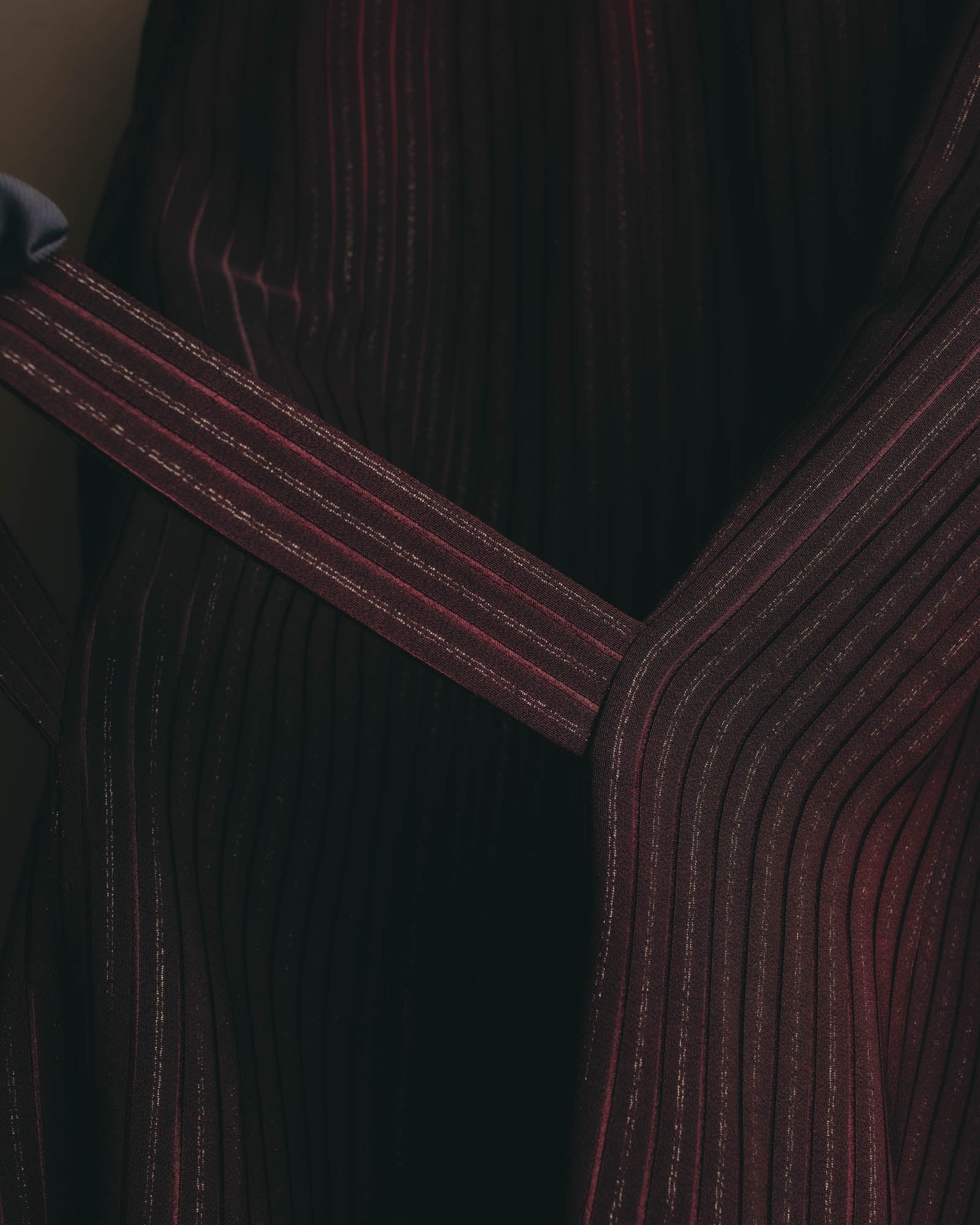 -SPECIAL- “Yves Saint Laurent“ 80's-90's Swiss fabric lurex stripe collarless long jacket
