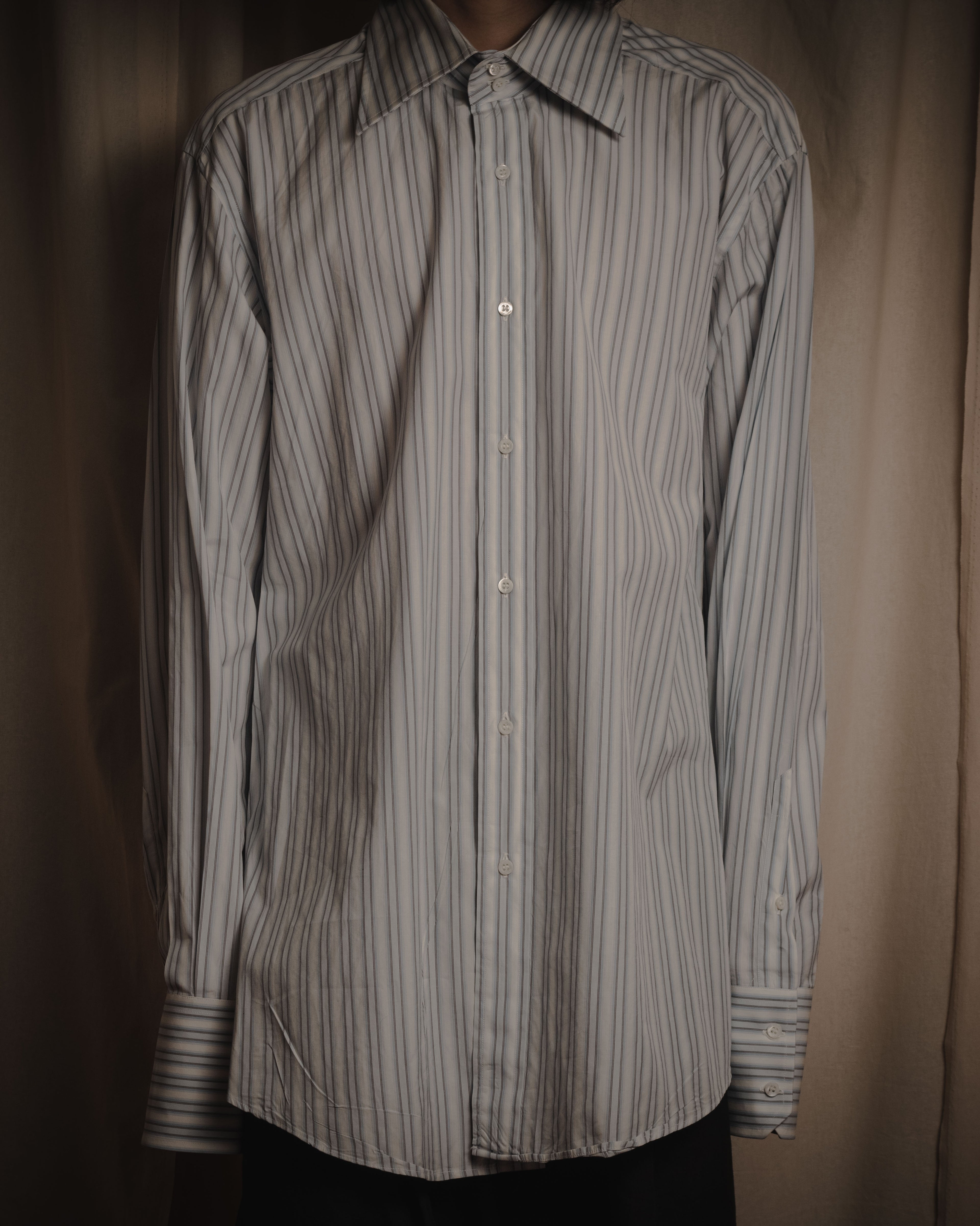 "GUCCI" Striped spread collar shirt with contrast cuffs