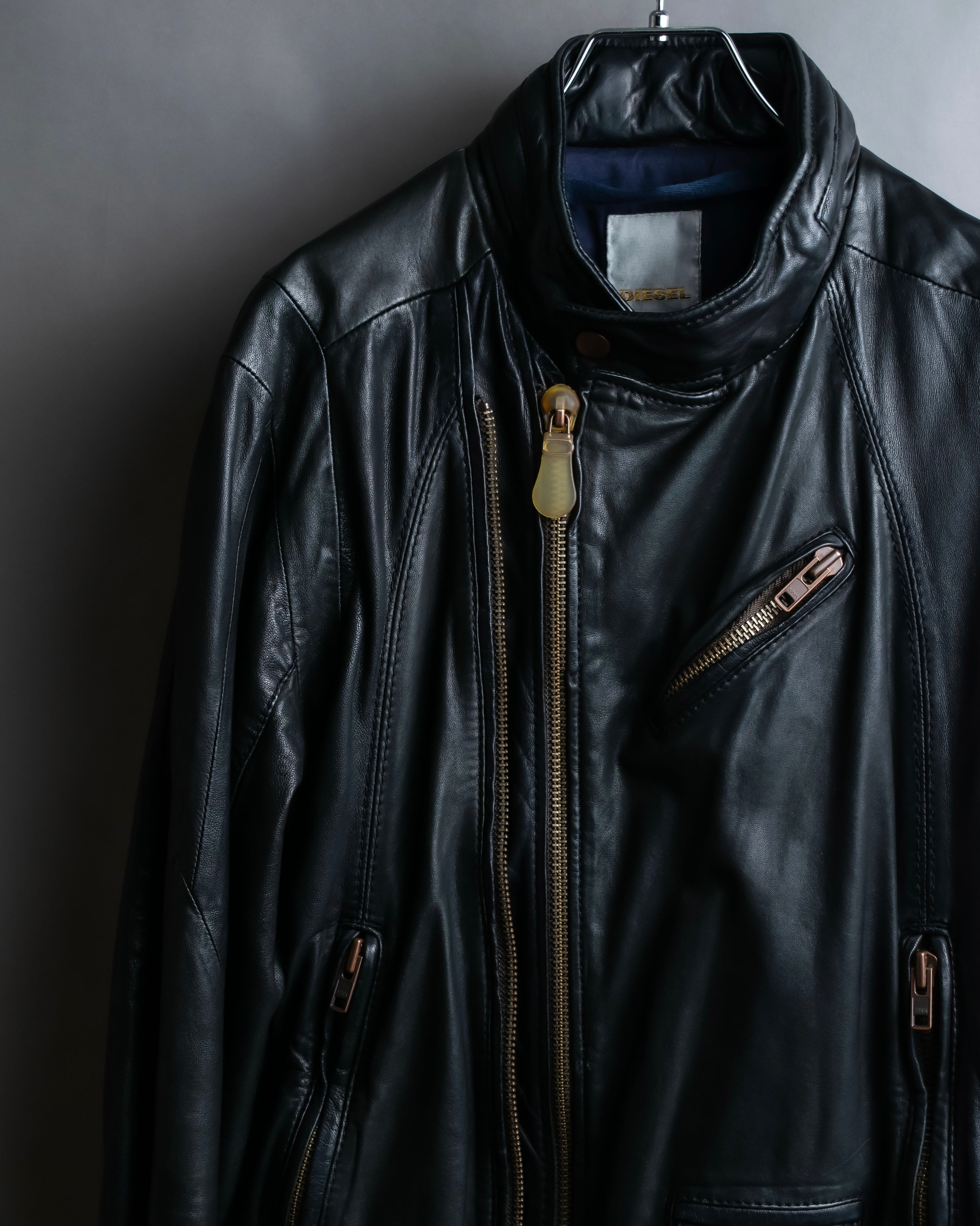 "DIESEL" Oversized stand collar lamb leather jacket