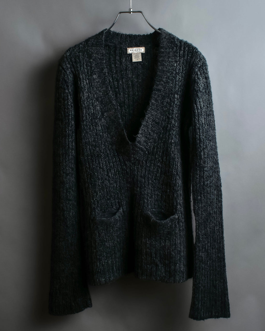 "Vintage deep V-neck fuzzy knit pullover"