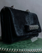 "VALENTINO" Gunmetal design black pony leather shoulder bag