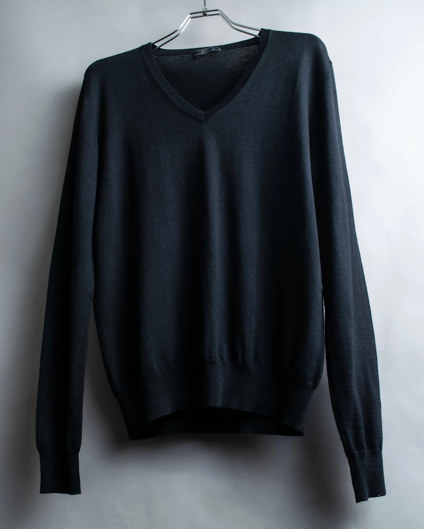 "PRADA" V-neck relaxed wool high gauge knit pullover