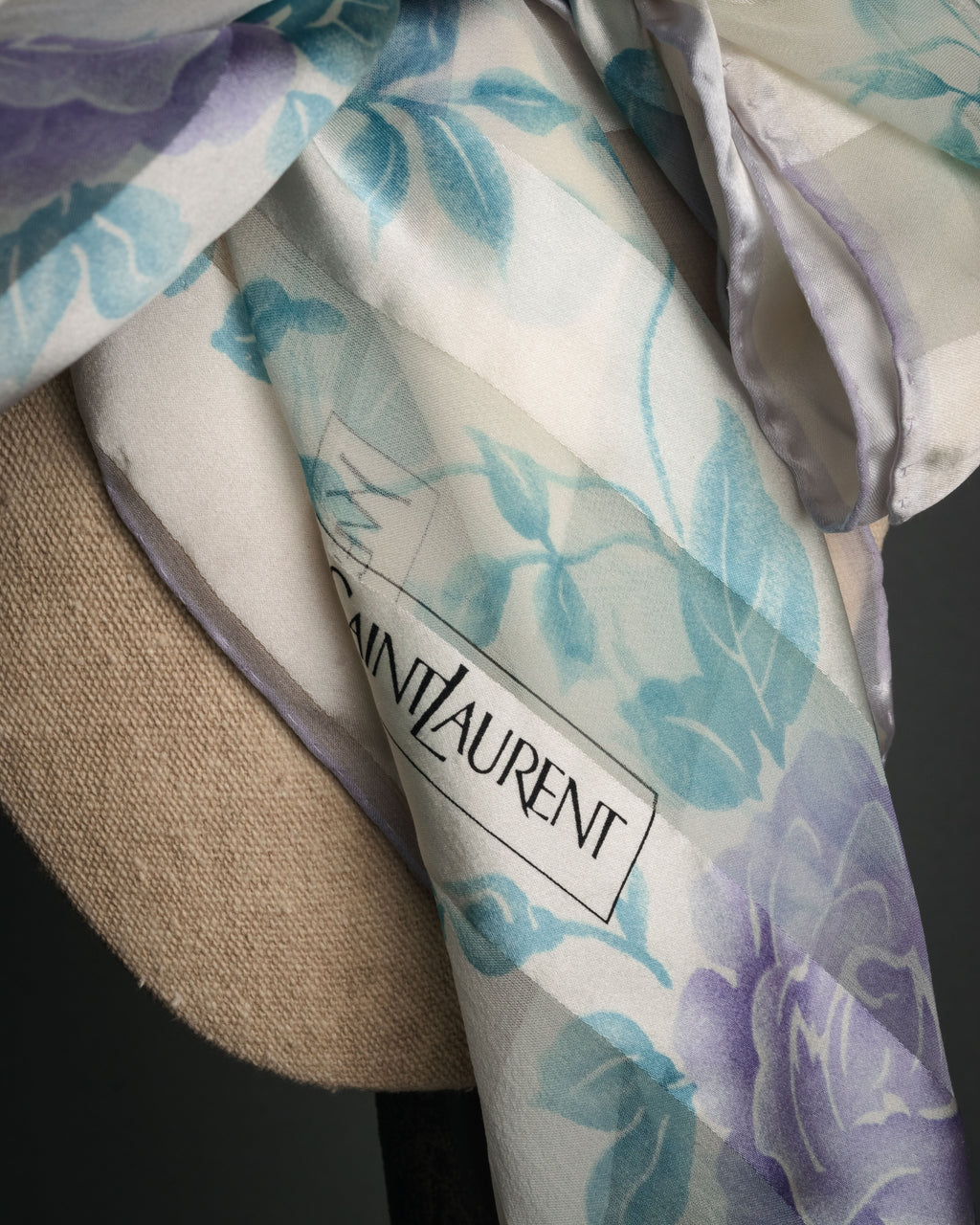 “Yves Saint Laurent” 80’s-90’s Sheer stripe floral silk scarf