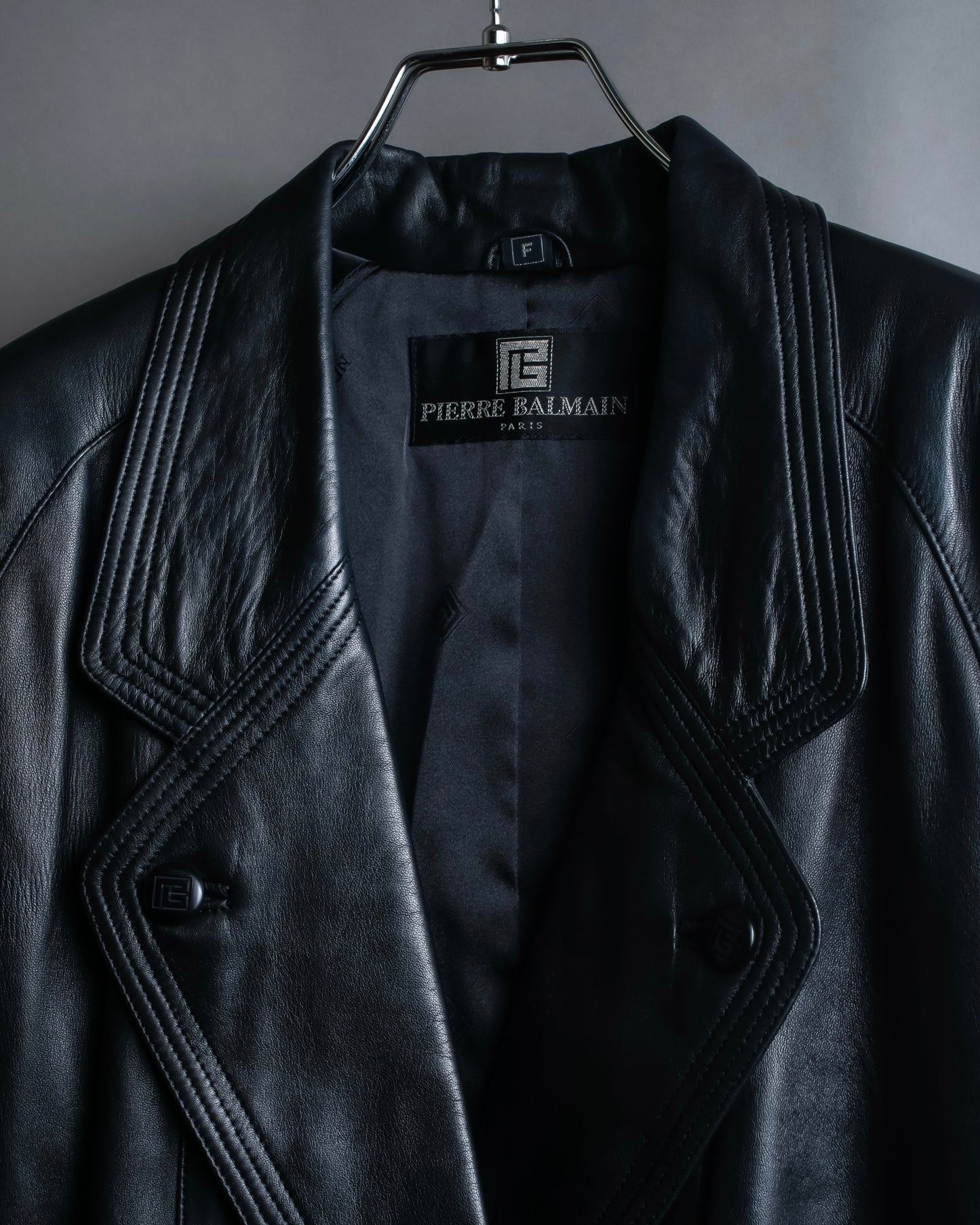 "PIERRE BALMAIN" Oversized double-breasted lamb leather tailored jacket