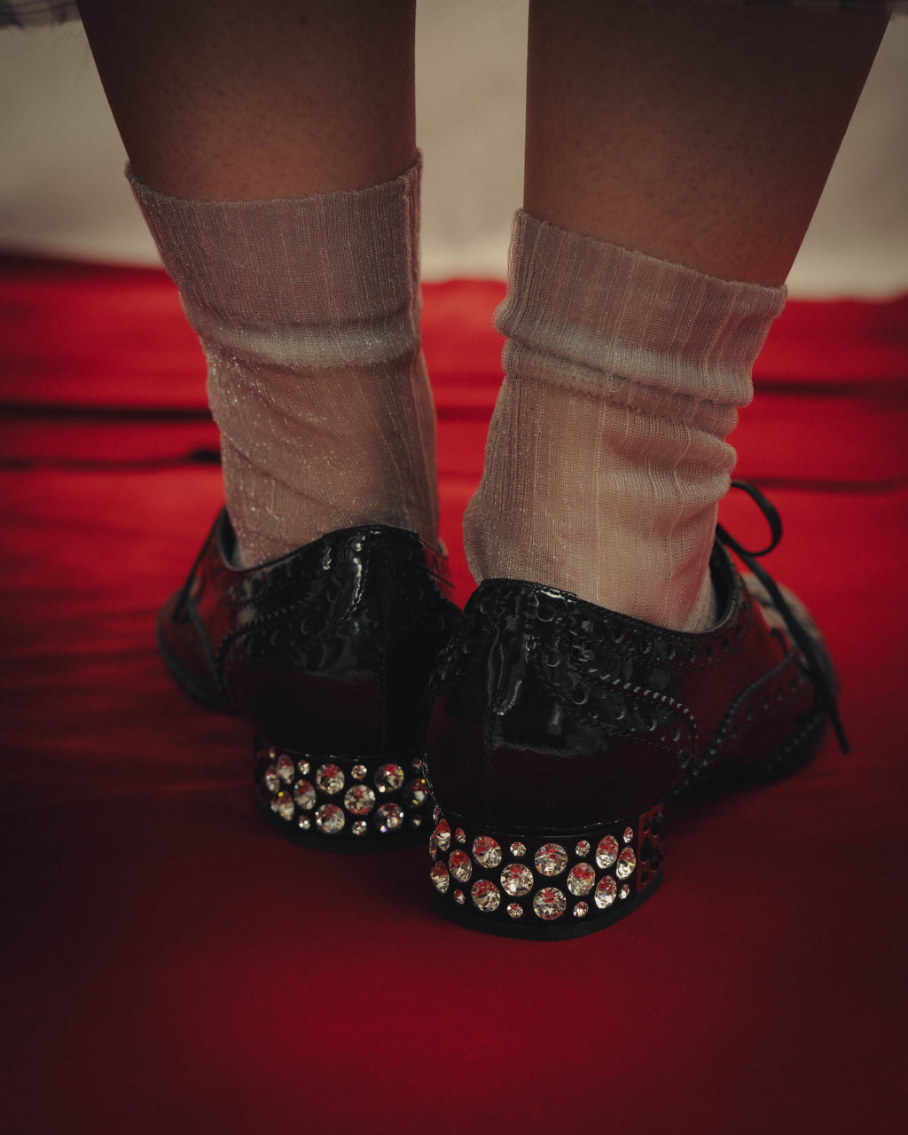-SPECIAL- “Miu Miu” 2010’s Crystal embellished heel patent leather brogue shoes