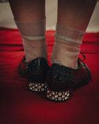 -SPECIAL- “Miu Miu” 2010’s Crystal embellished heel patent leather brogue shoes